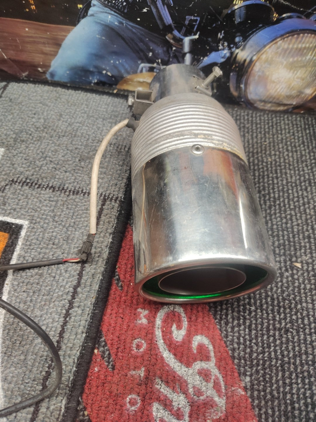 Exhaust Chrome Muffler TIP Lighted Afterburner 1 1/4" - 2" Green Light Color