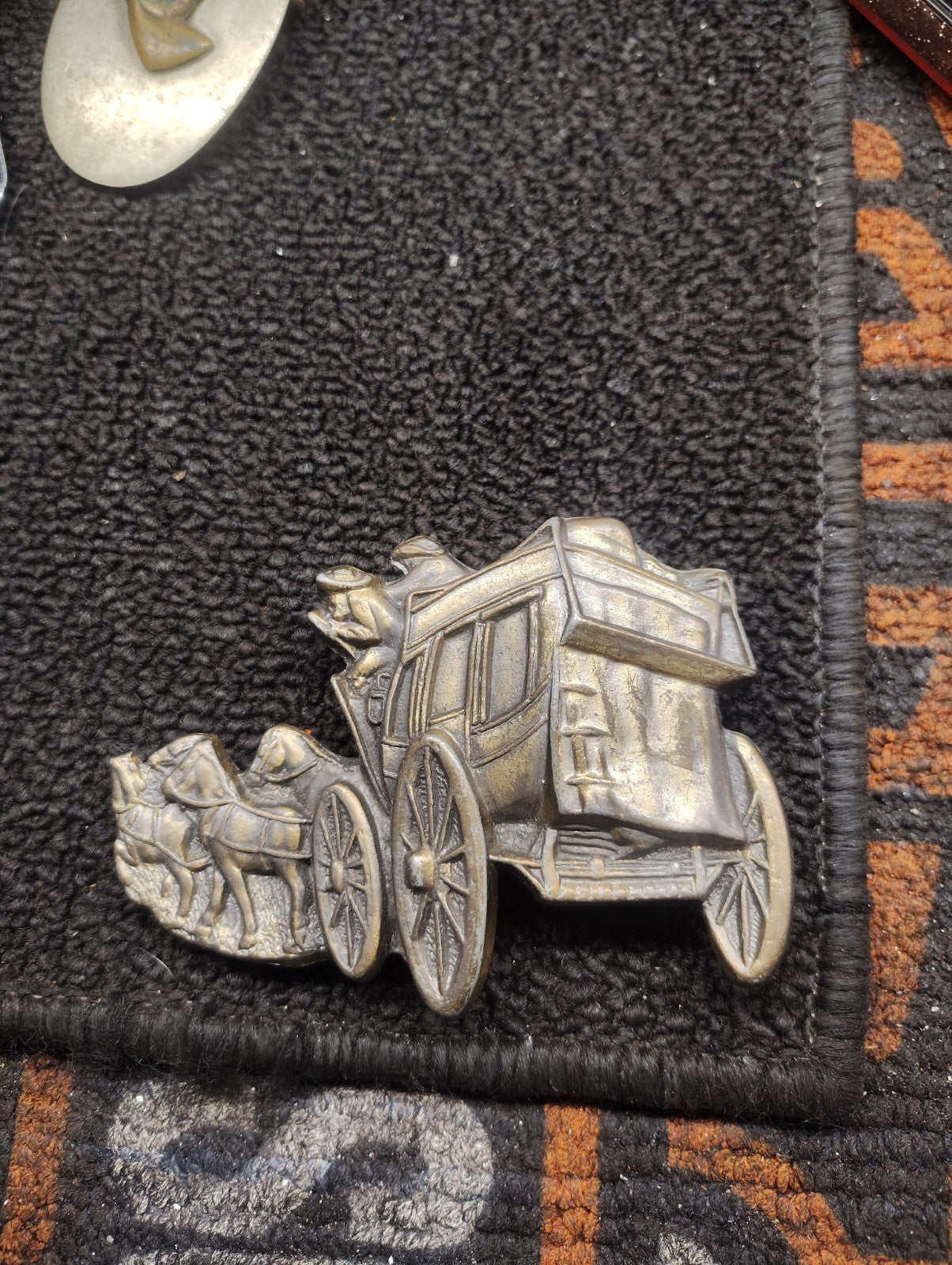 Vintage Western Horse Drawn Stagecoach Belt Buckle Silver Tone Wagon