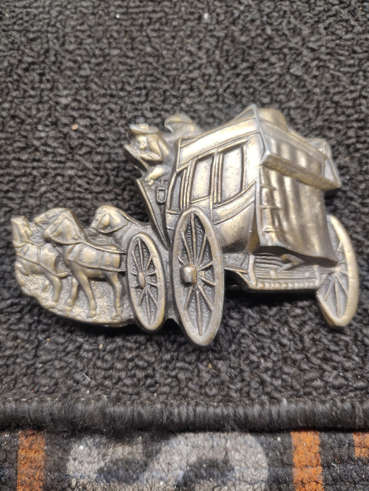 Vintage Western Horse Drawn Stagecoach Belt Buckle Silver Tone Wagon