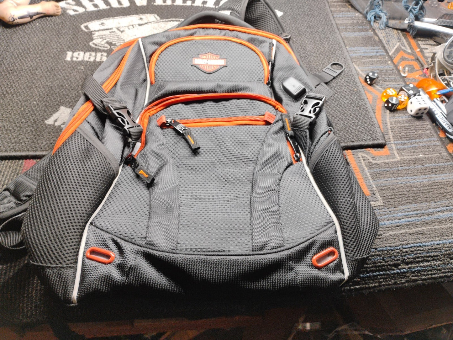 Harley-Davidson Backpack Gray Black Orange Bar & Shield Travel Laptop Motorcycle