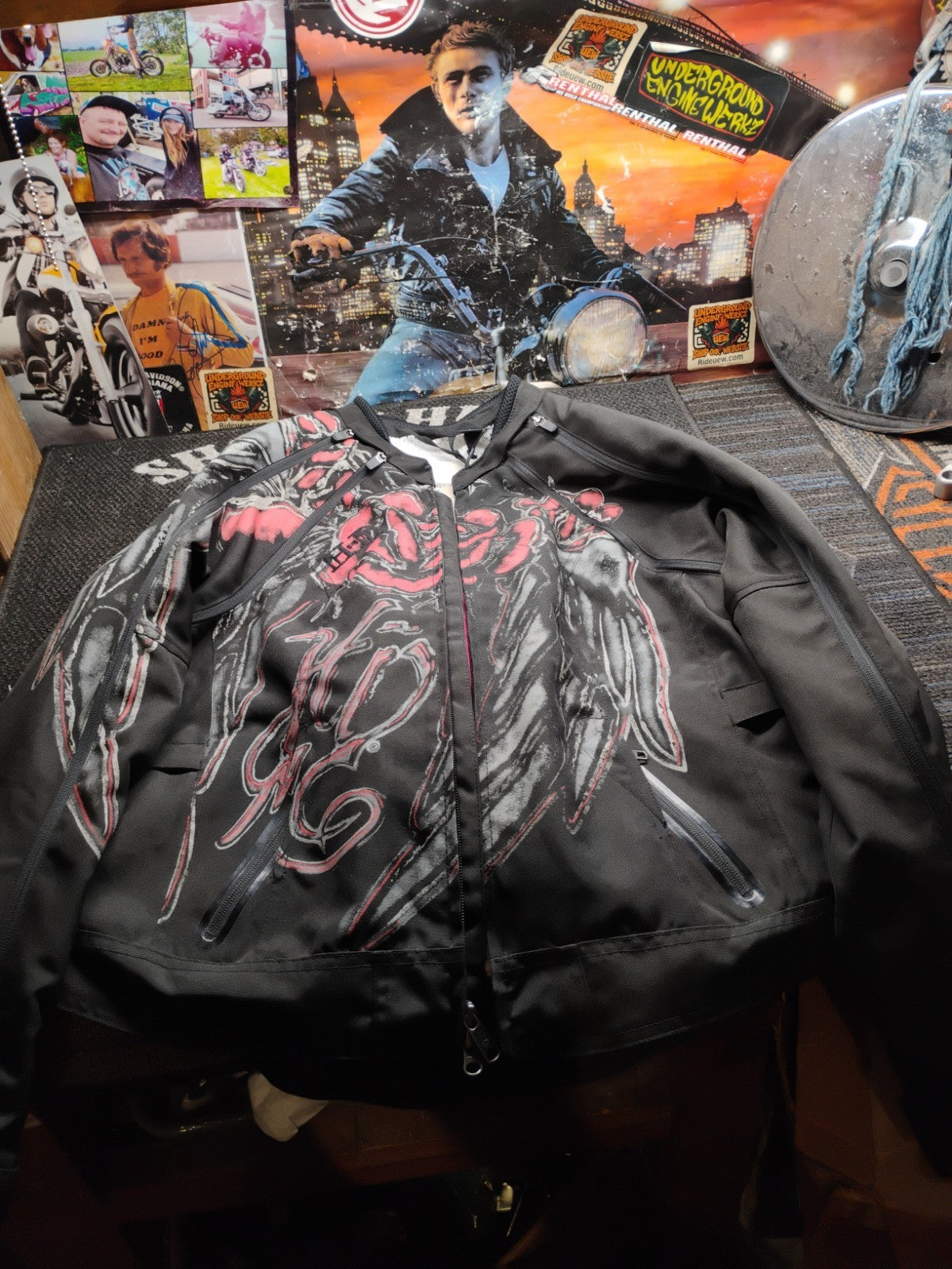 Harley-Davidson Women's Riding Jacket Rose Wing Black Pink Packable Rain Liner