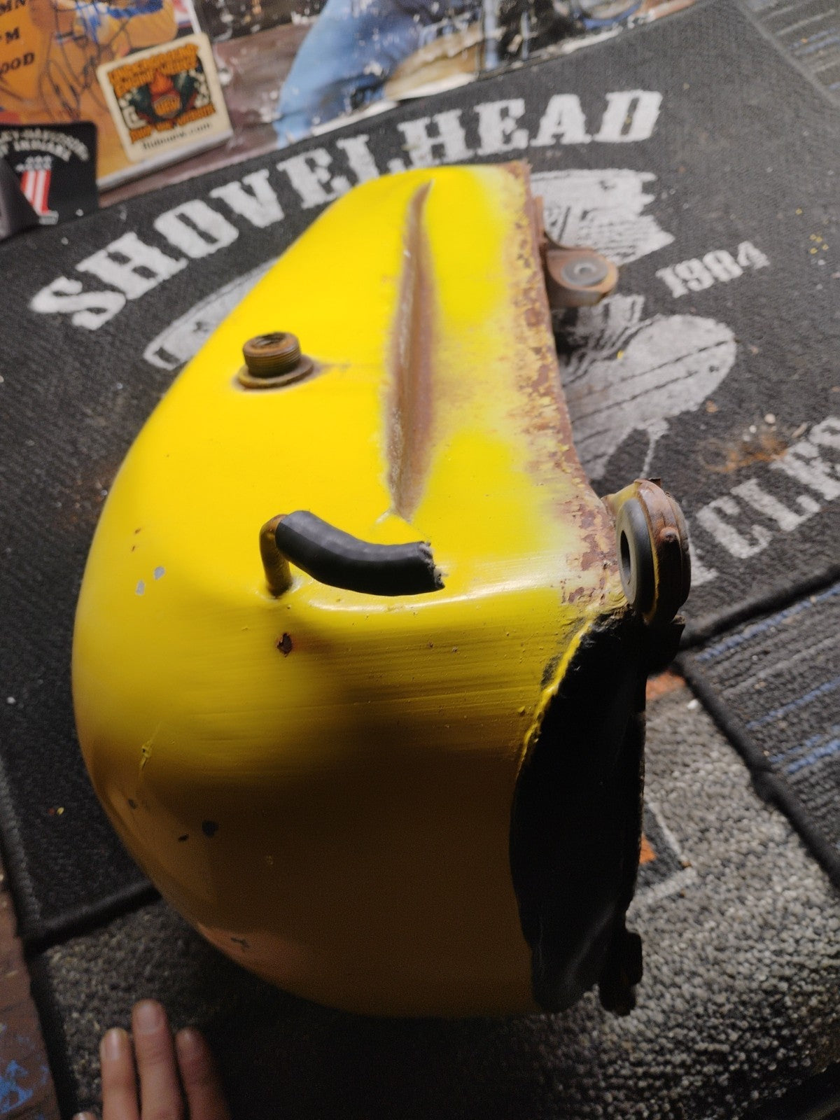 Harley-Davidson Peanut Gas Fuel Tank Yellow Black Script Logo OEM