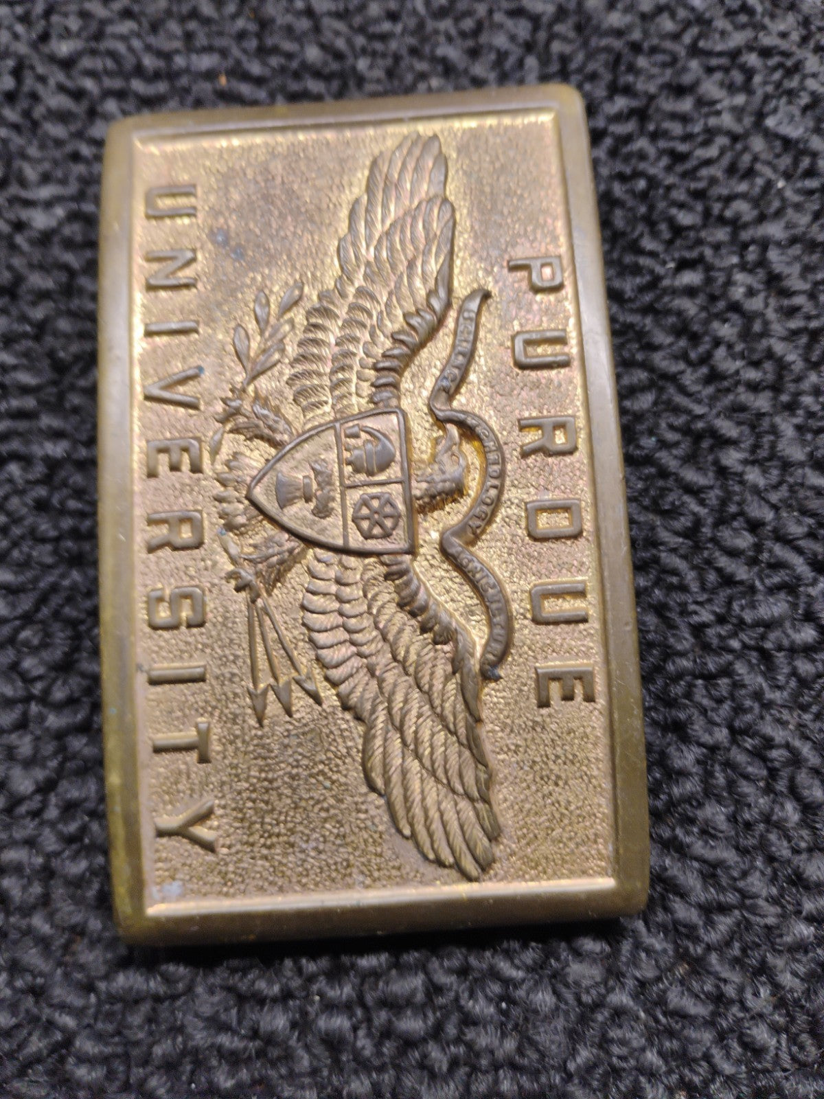 Vintage Purdue University Brass Belt Buckle Eagle Crest Logo