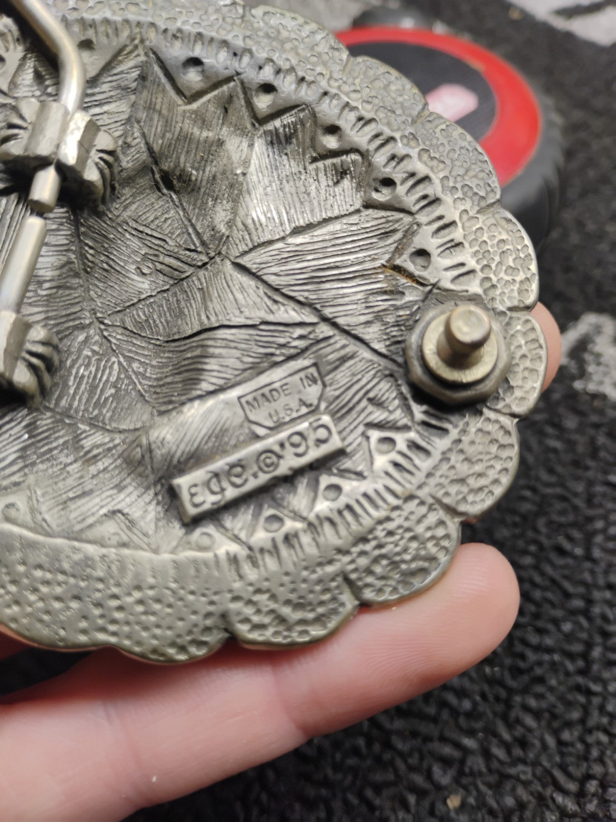 Vintage EGE 1995 Pewter Longhorn Skull Turquoise Western Belt Buckle
