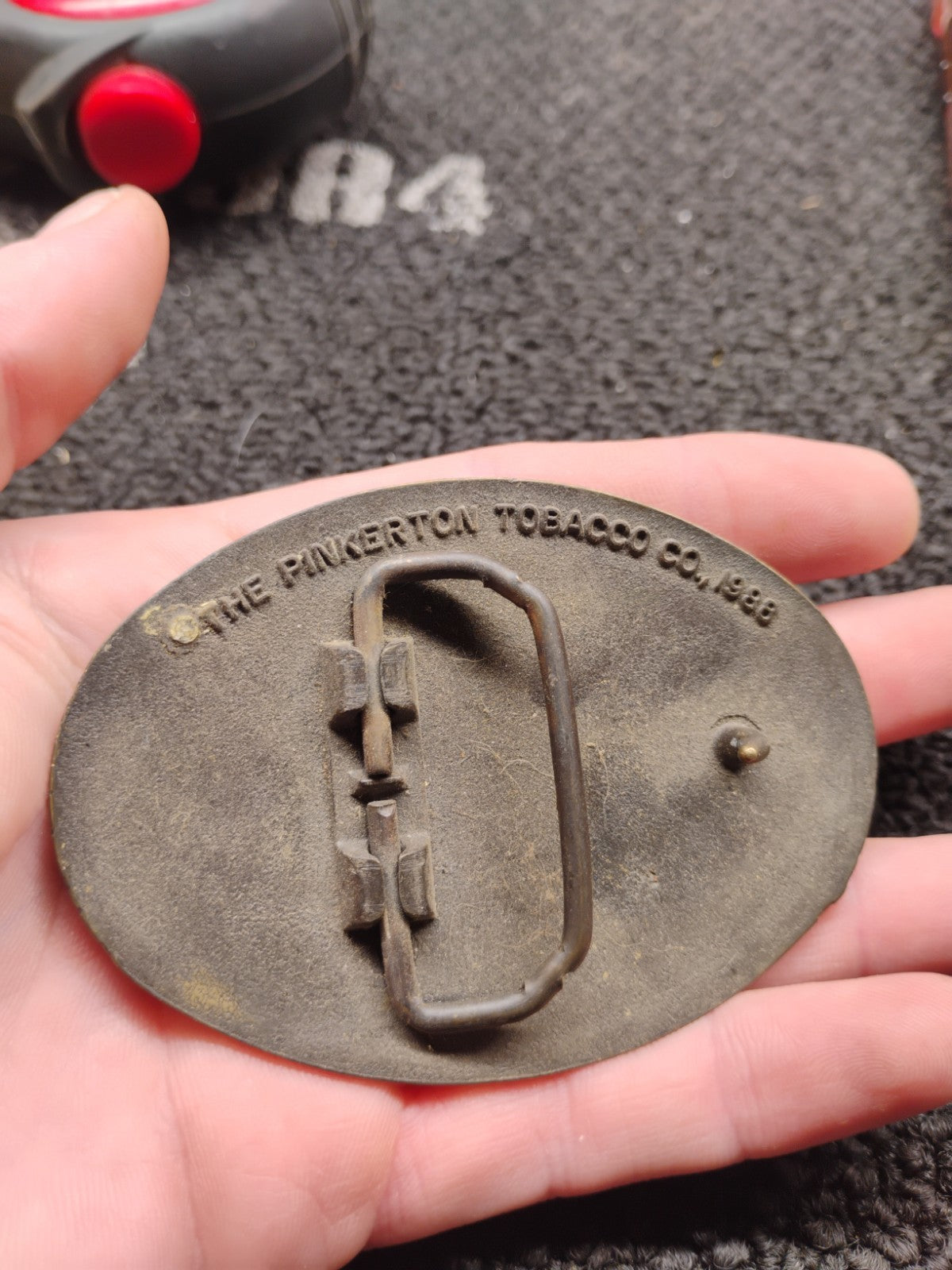 Vintage Red Man Chewing Tobacco Belt Buckle Brass Tone Advertising