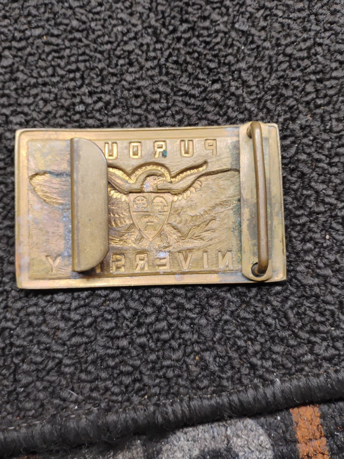 Vintage Purdue University Brass Belt Buckle Eagle Crest Logo