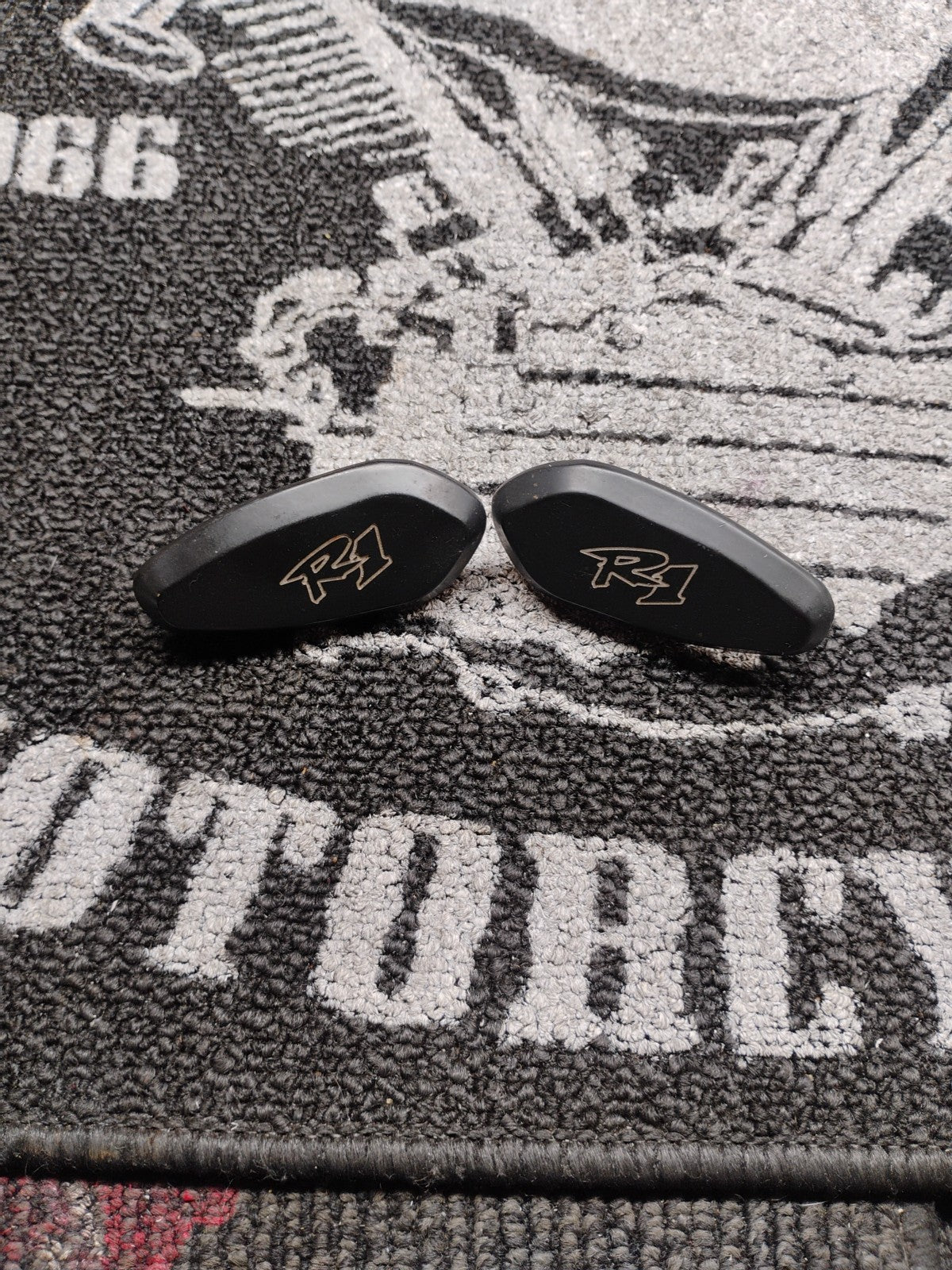 Yamaha YZF R1 Motorcycle Mirror Block Off Plates Logo Engraved Black 2000-2008