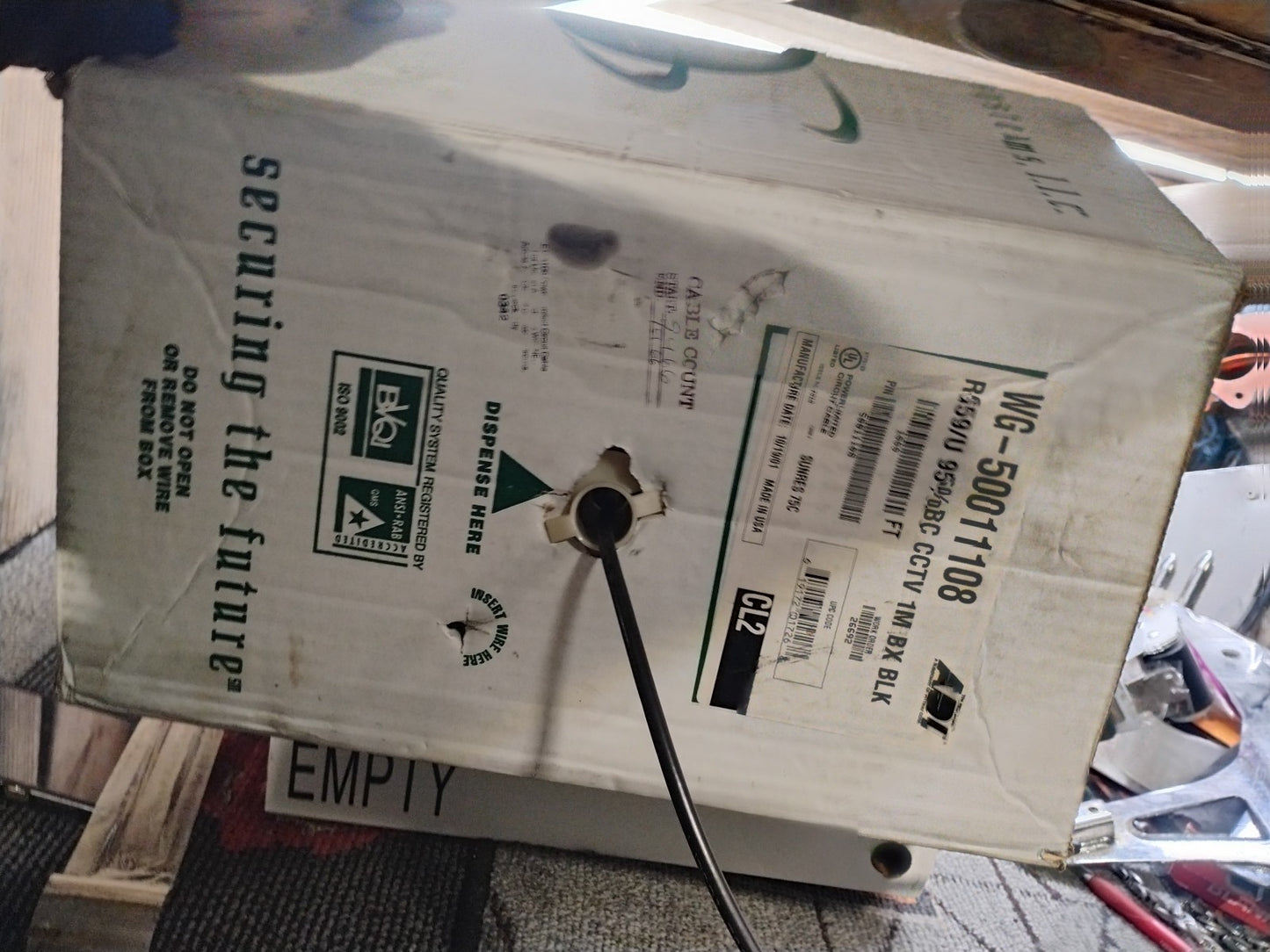 New Box, Genesis RG59/U 95%BC CCTV 100 foot white wire box general coaxial cable