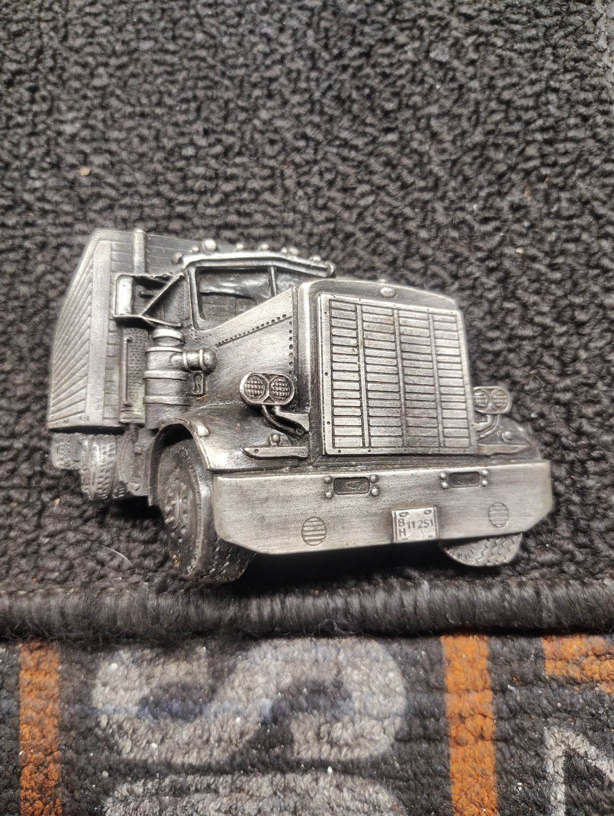 Vintage 1977 Bergamot Brass Works Semi Truck Belt Buckle Pewter Tone USA