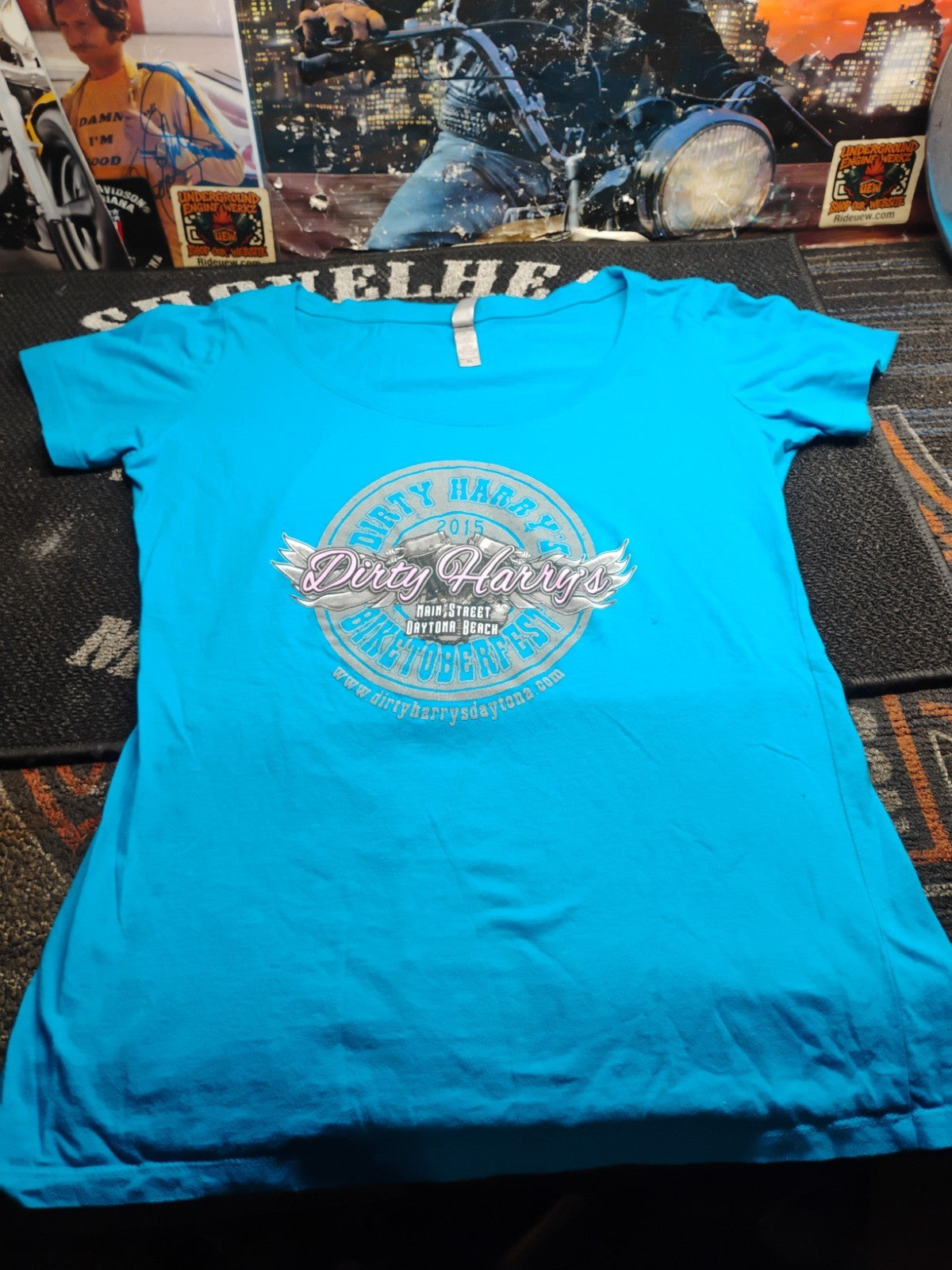 Women's XL Dirty Harry's Biketoberfest 2015 Daytona Beach Florida T-Shirt Blue