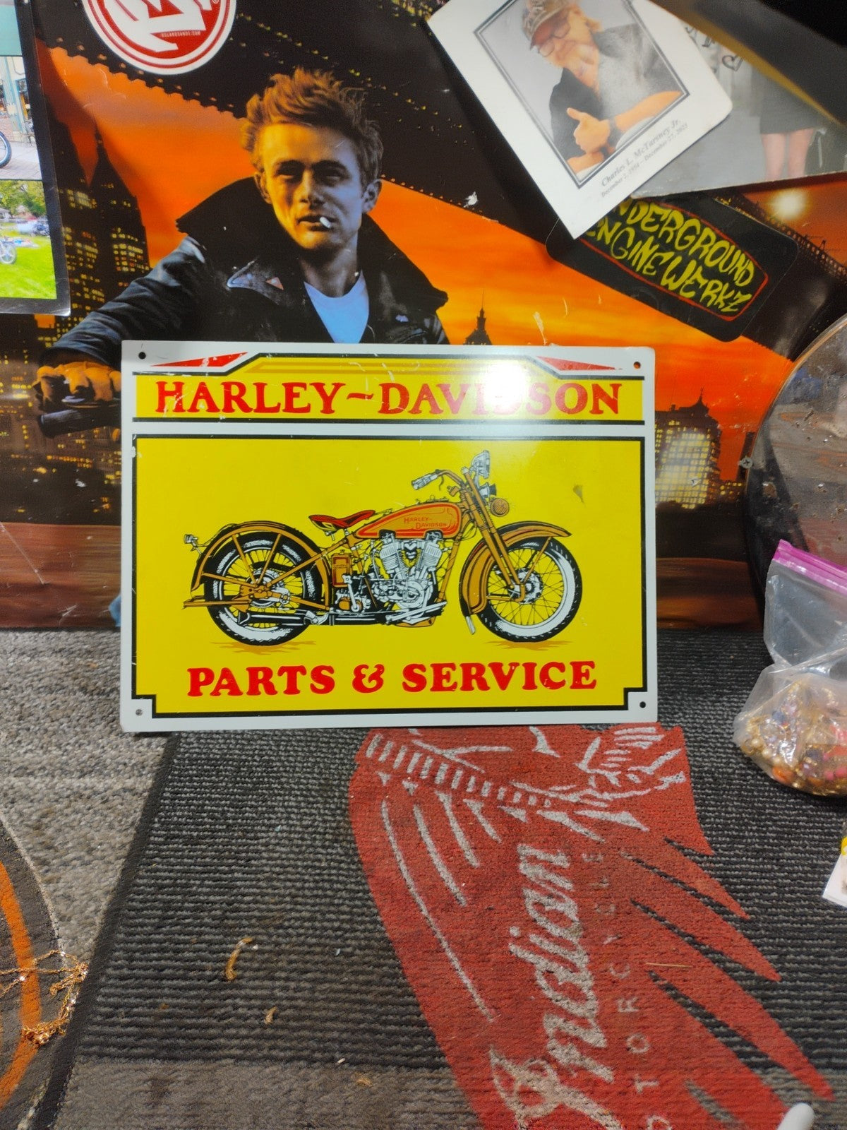 Vintage HARLEY DAVIDSON MOTORCYCLES PARTS & SERVICE  Metal ADVERTISING SIGN