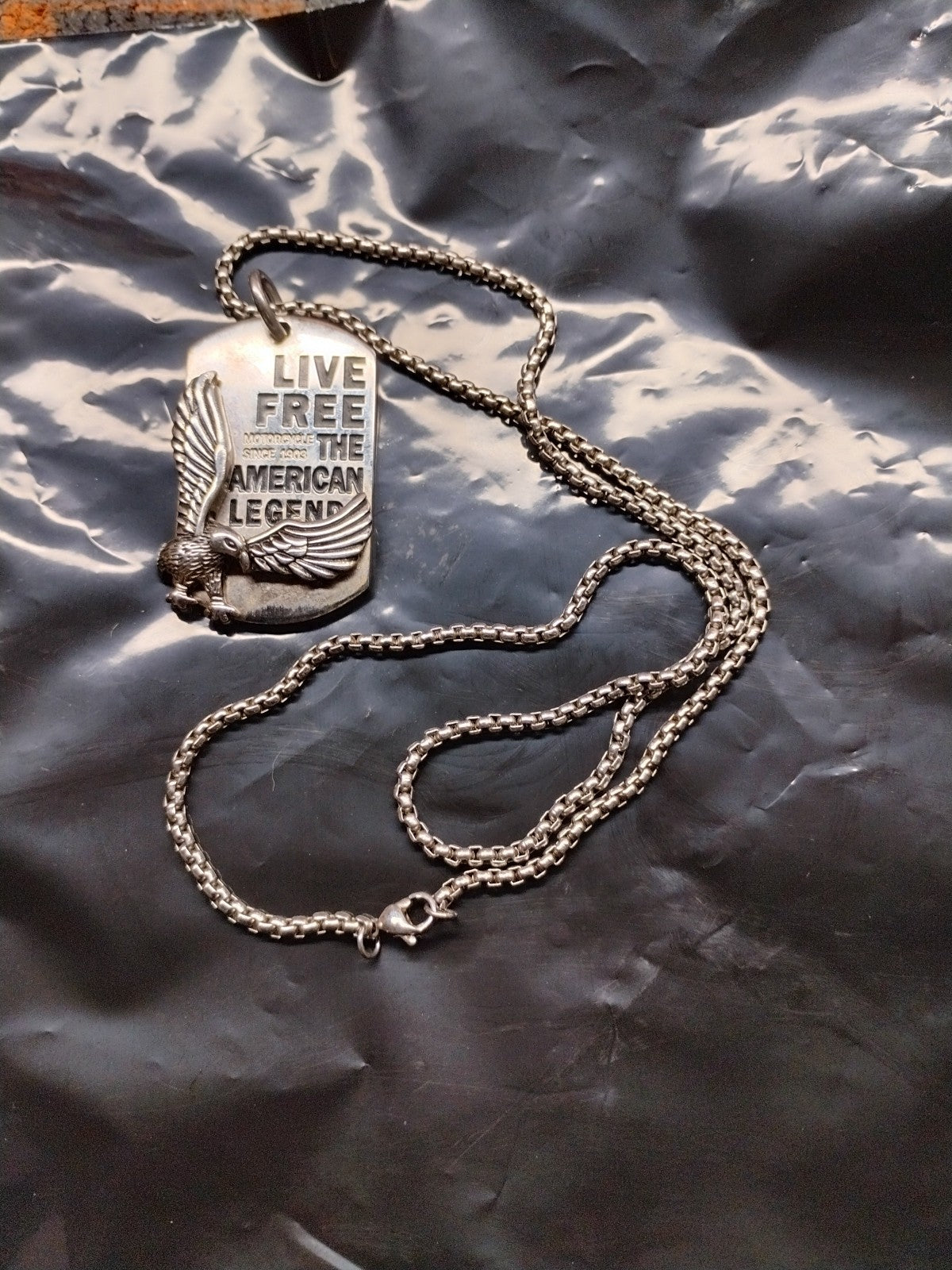 Men Stainless Steel Motorcycle American Legend Dog Tag Pendant Necklace 0346