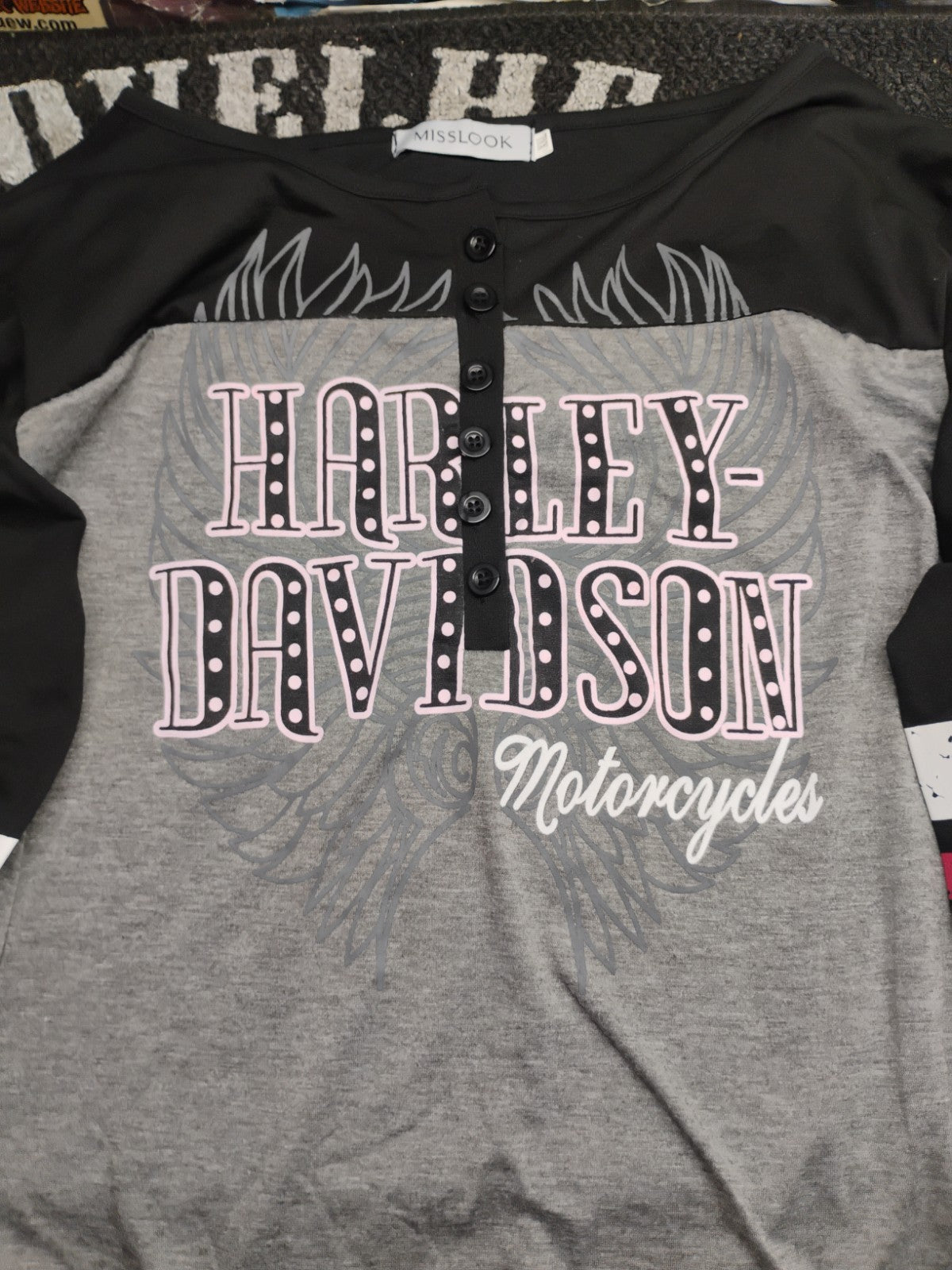 Women's 2XL Harley-Davidson Long Sleeve Shirt Gray Black Pink