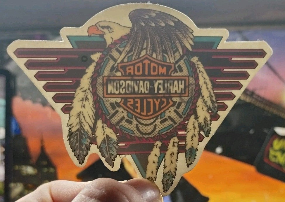 VINTAGE HARLEY DAVIDSON MOTORCYCLE DREAMCATCHER FEATHERS EAGLE  Decal Sticker 