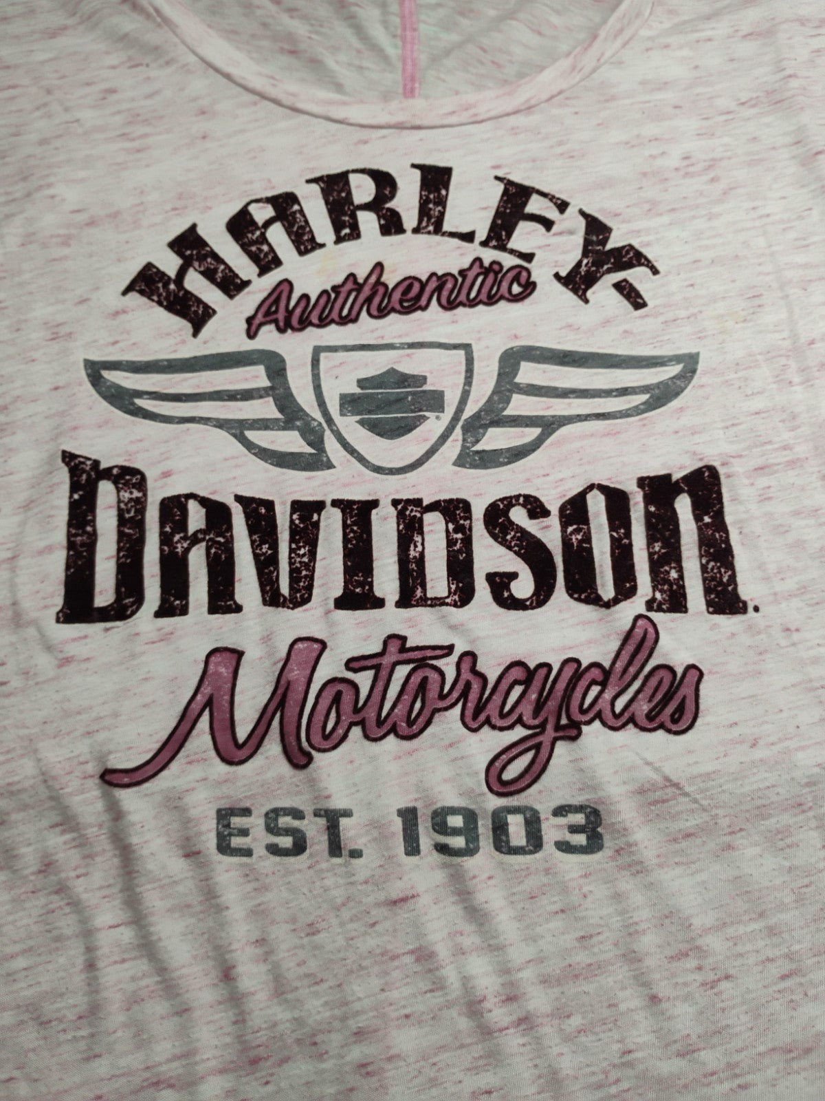 Harley-Davidson Women's Medium Pink Marled Dolman Sleeve T-Shirt Graphic Tee