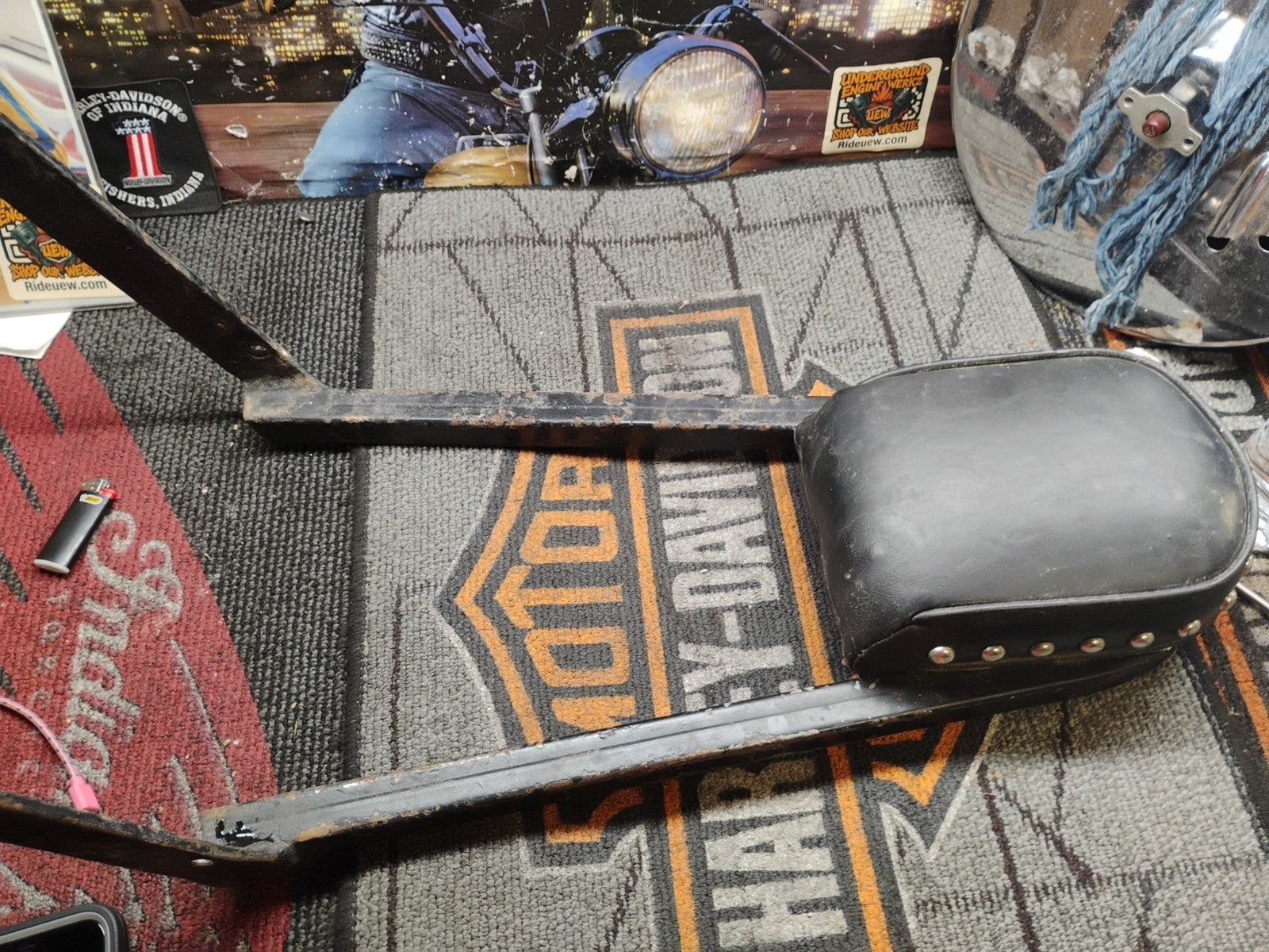 Suzuki Motorcycle Sissy Bar, w/ Black Padded Backrest 