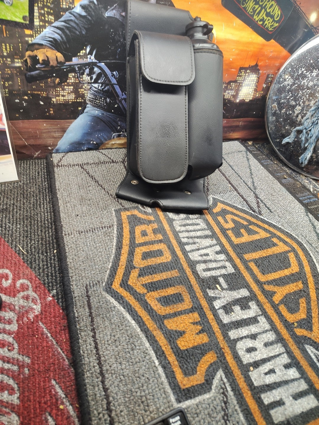 Harley nice OEM left saddlebag guard rail storage case water bottle holder