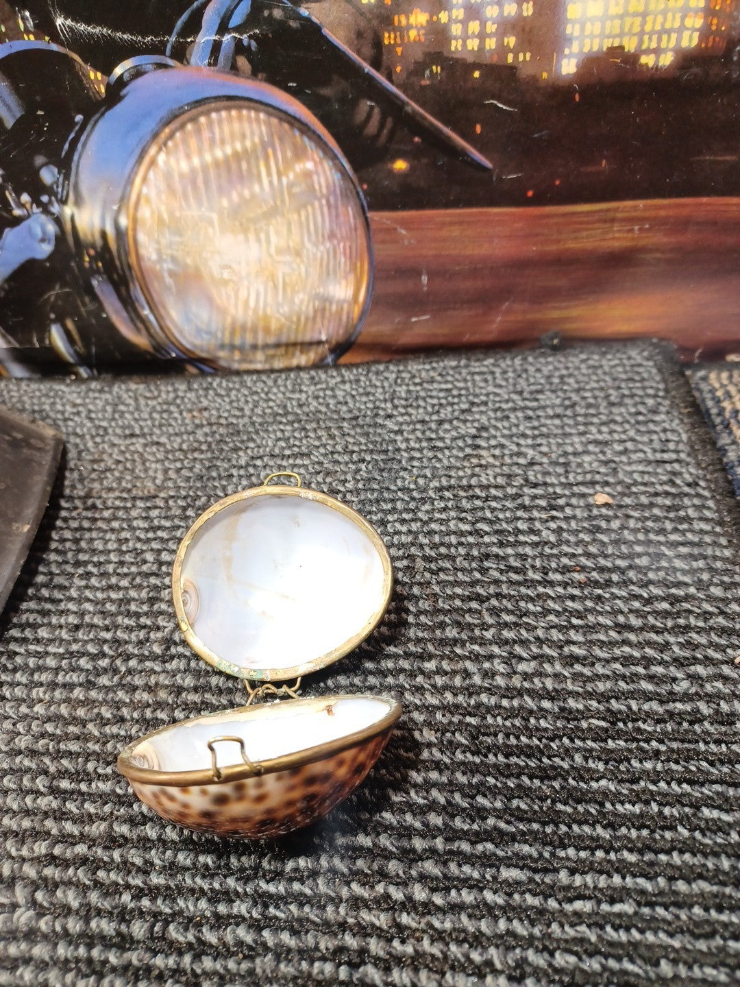 Cowrie Shell Trinket Box Brass Hinged Seashell Jewelry Egg 2.5"