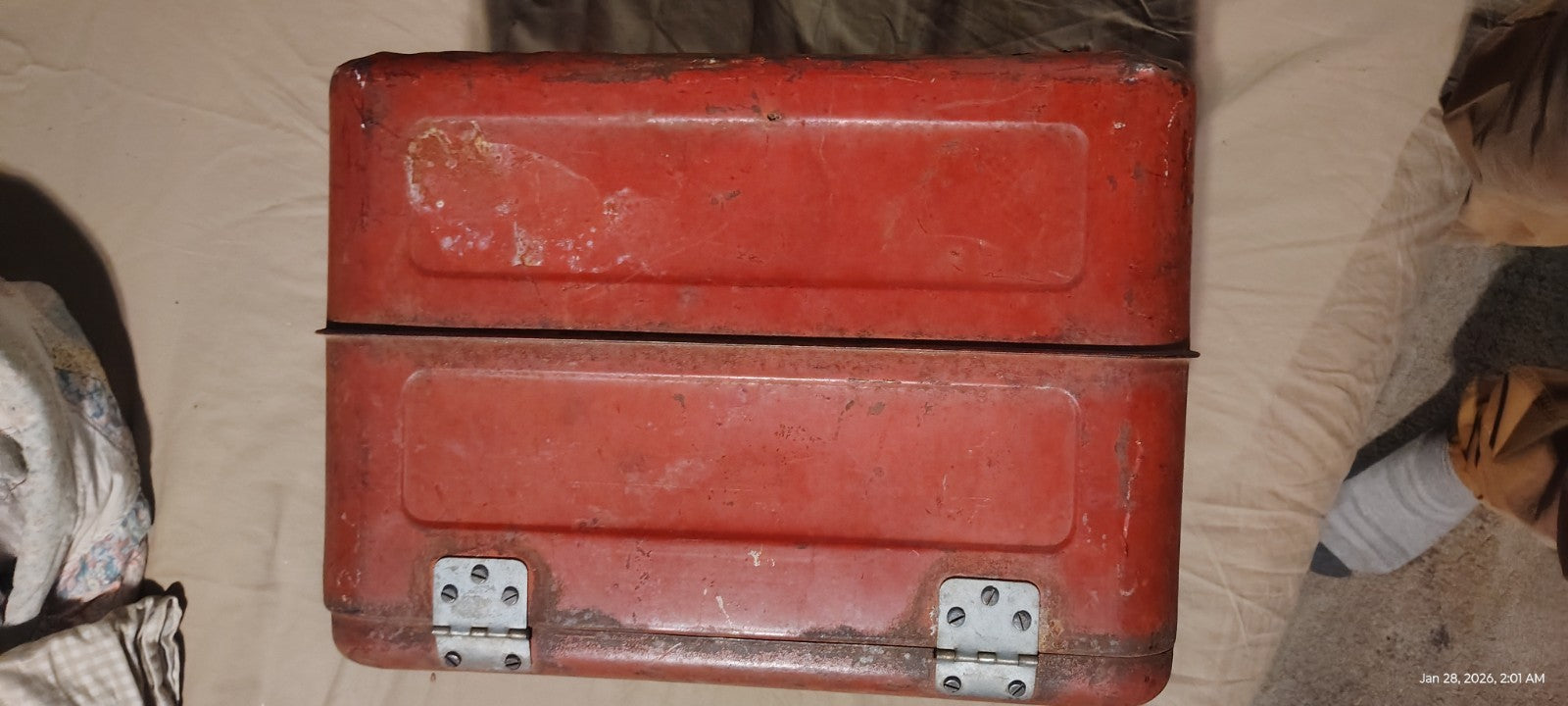 1950s JC Higgins Red Metal Ice Chest Cooler Vintage Sears Picnic / Bicycle Acces