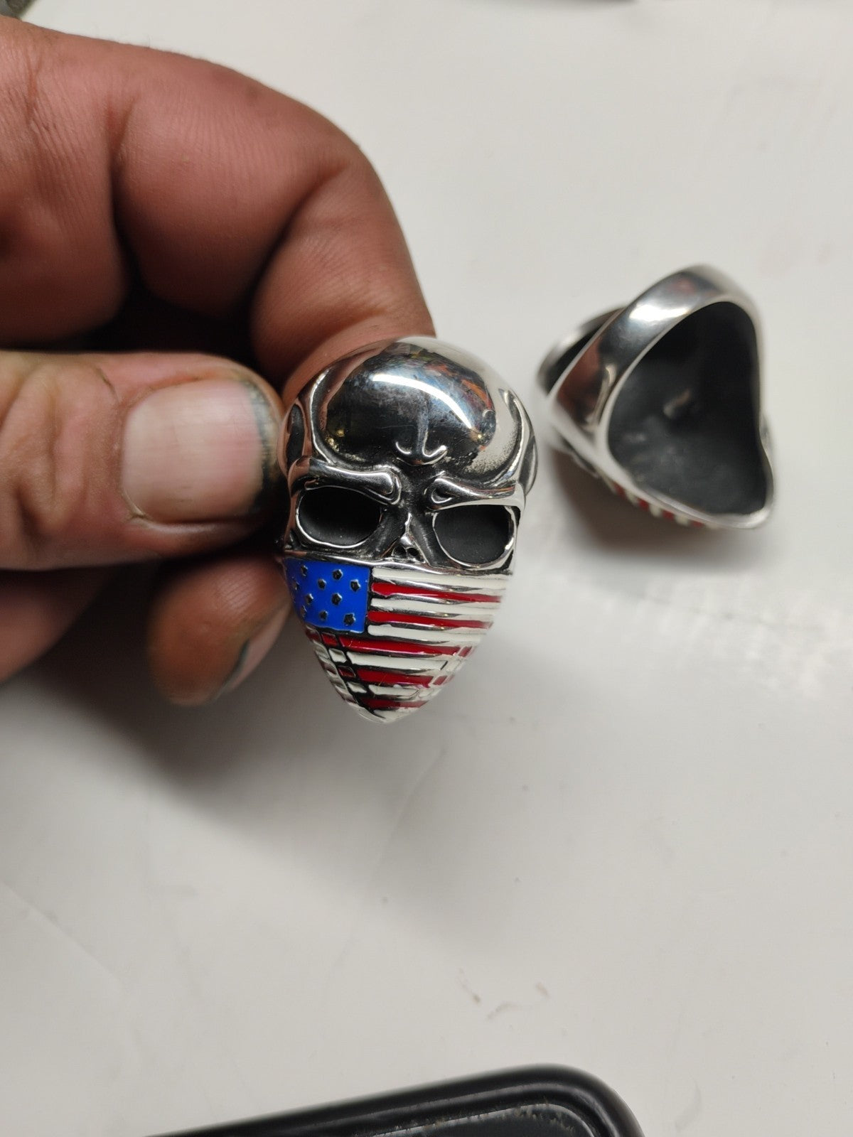 Mens Large American Biker Skull Flag Mask Ring Stainless Steel Size 7-15 16 Gift