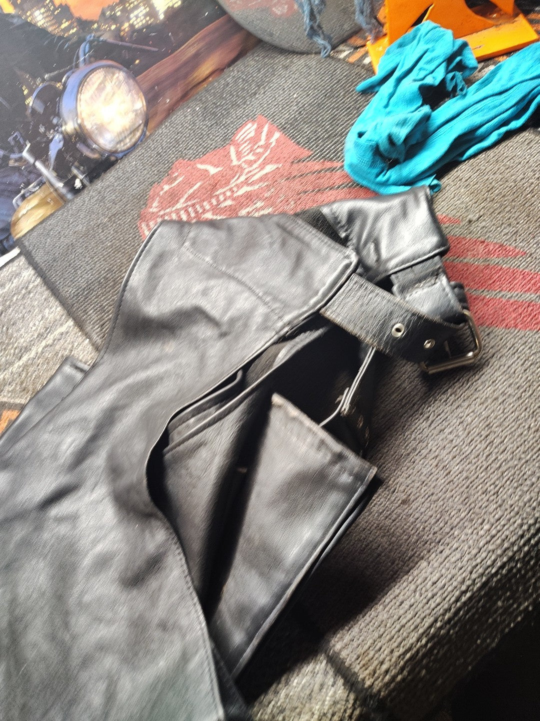 USA Old Skool Universal Rider Men's Leather Motorcycle Chaps Xl 