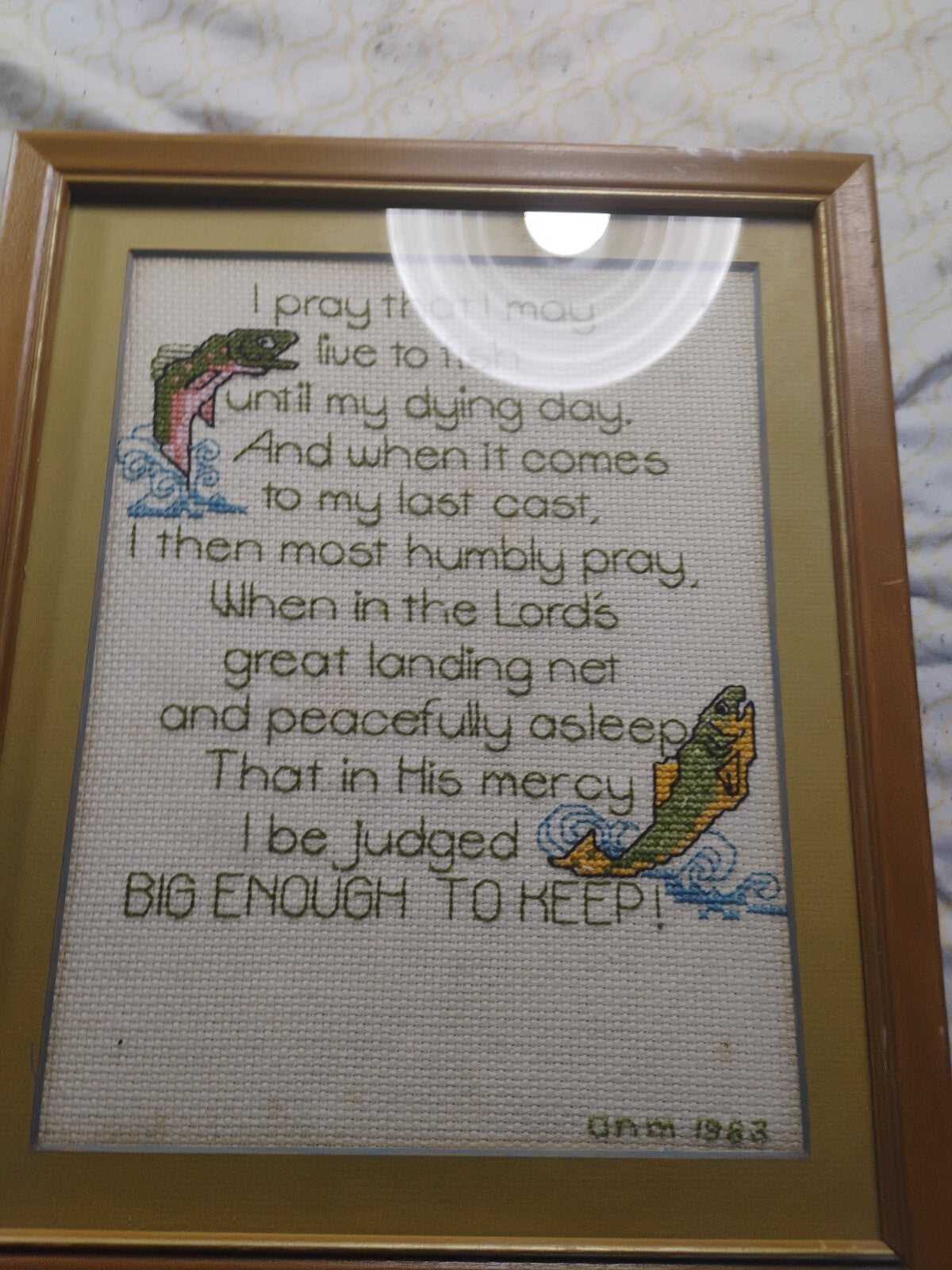 Framed"Fisherman's Prayer" Embroidered Picture Handmade 12-1/2" X 10-3/4" 