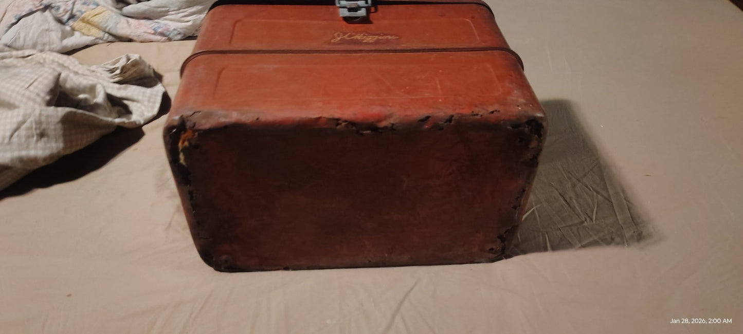 1950s JC Higgins Red Metal Ice Chest Cooler Vintage Sears Picnic / Bicycle Acces