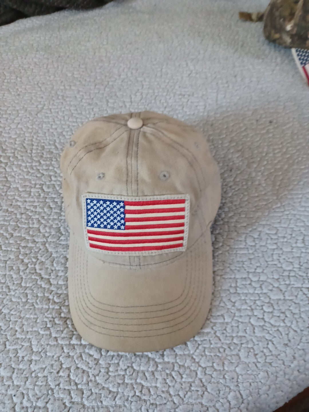 American Flag Baseball Cap Hat Beige Mesh SnapBack Curved Brim Outdoor Cap Patch