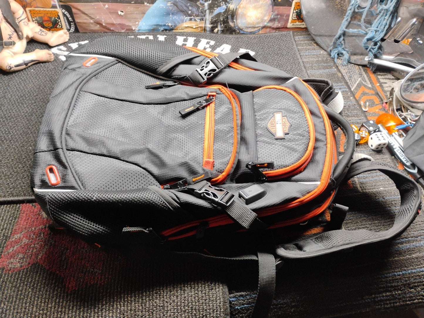 Harley-Davidson Backpack Gray Black Orange Bar & Shield Travel Laptop Motorcycle