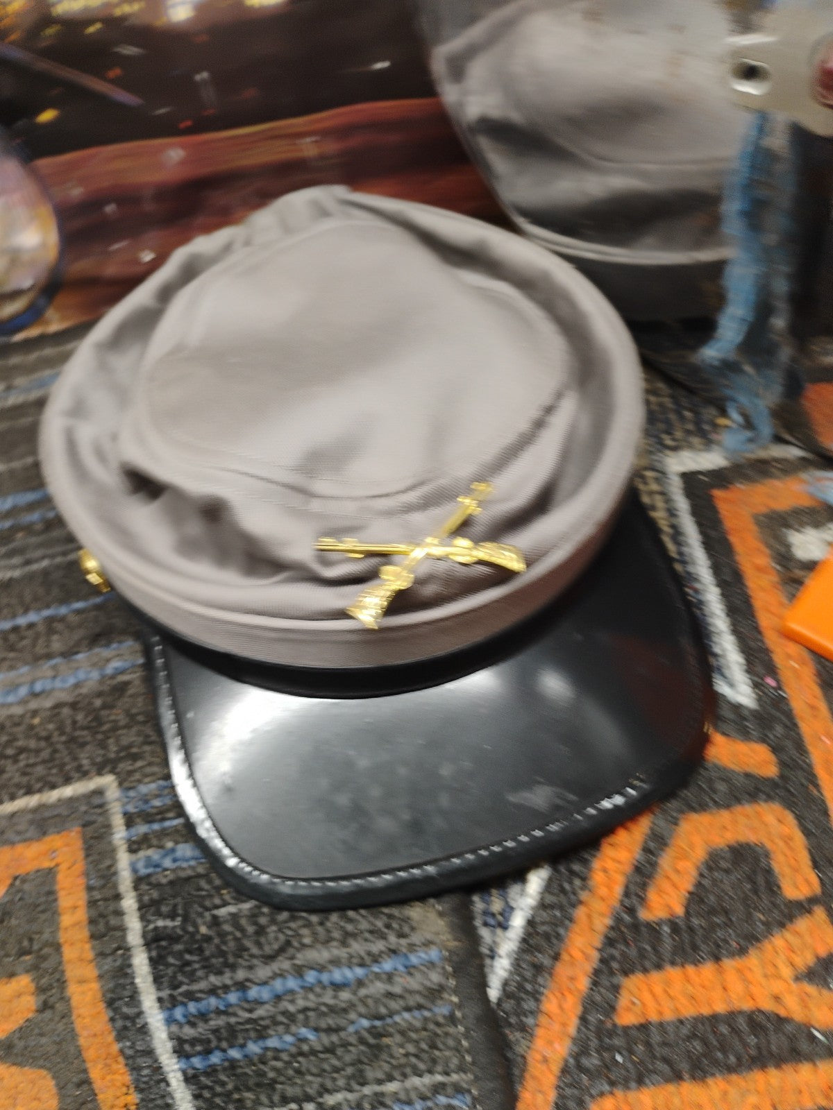 3 Vintage Civil War Replica Hats  Kepi Hat Gray/ Blue Cross Musket Hardware