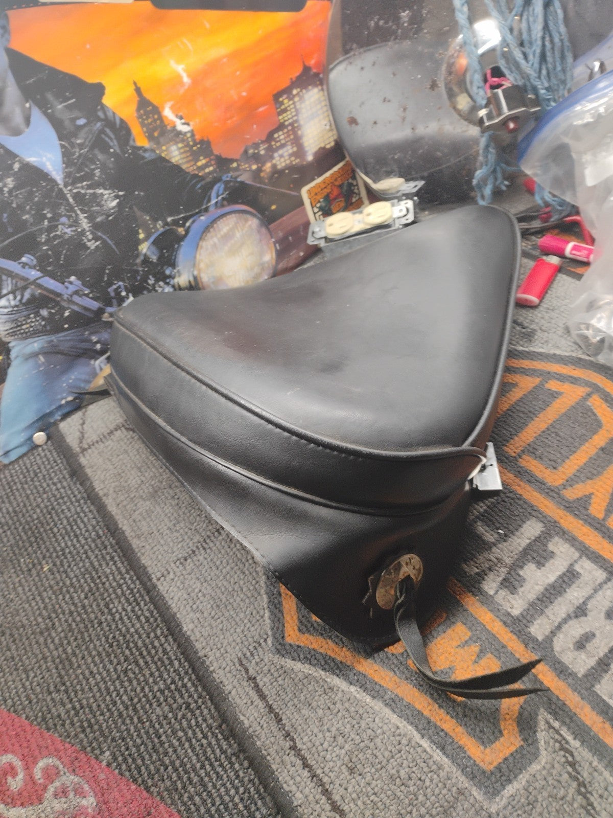 LE Pera Moto Motorcycle Motorbike Spring Mounted Solo Seat Skirt & Conchos