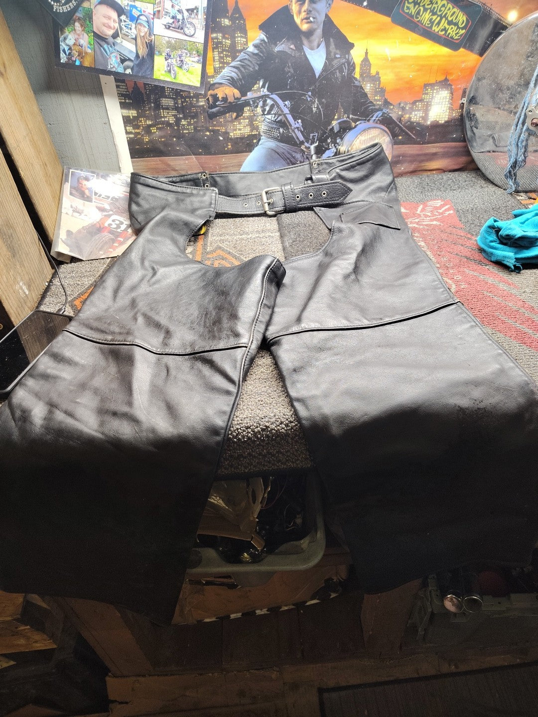 USA Old Skool Universal Rider Men's Leather Motorcycle Chaps Xl 