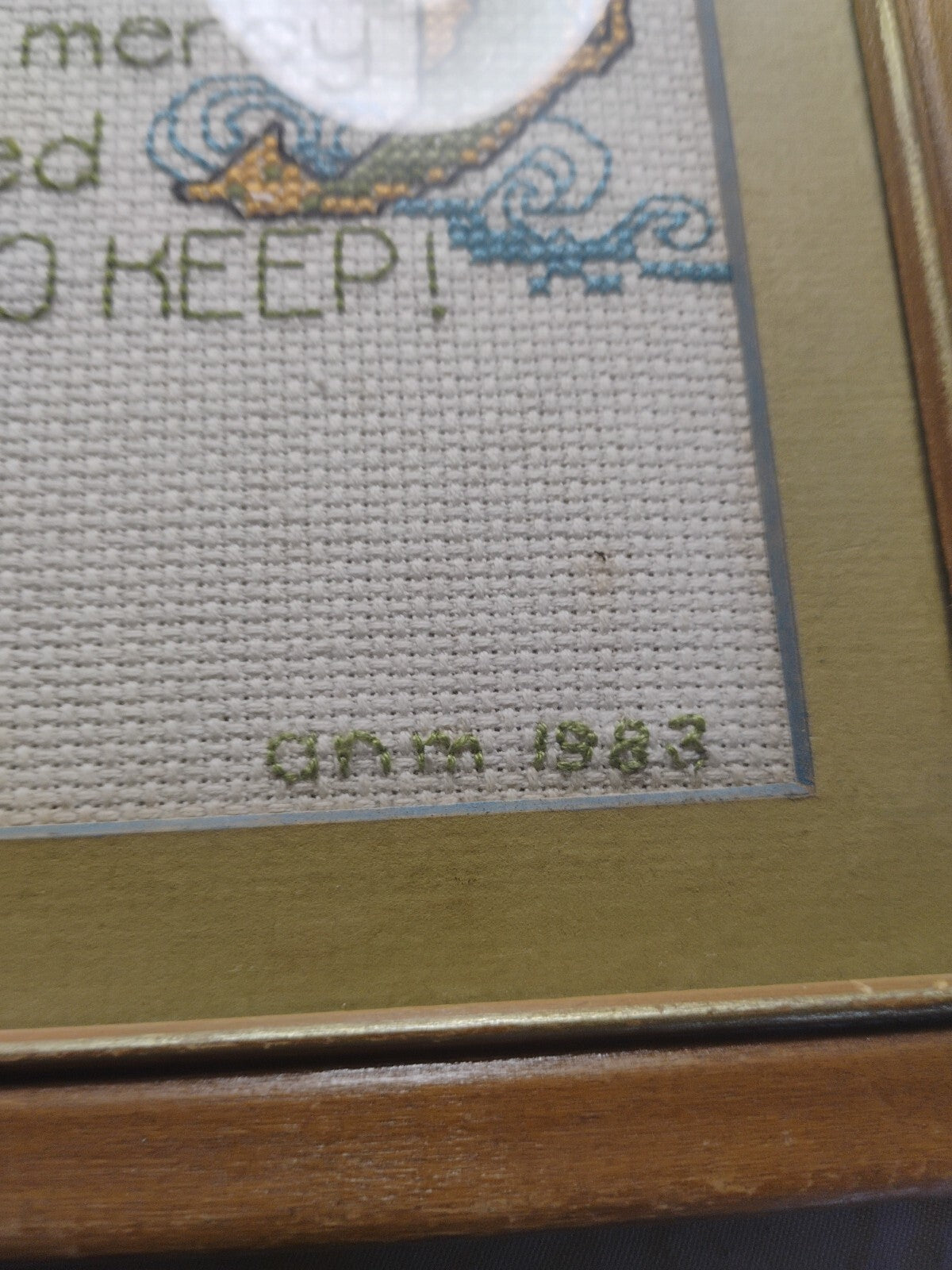 Framed"Fisherman's Prayer" Embroidered Picture Handmade 12-1/2" X 10-3/4" 