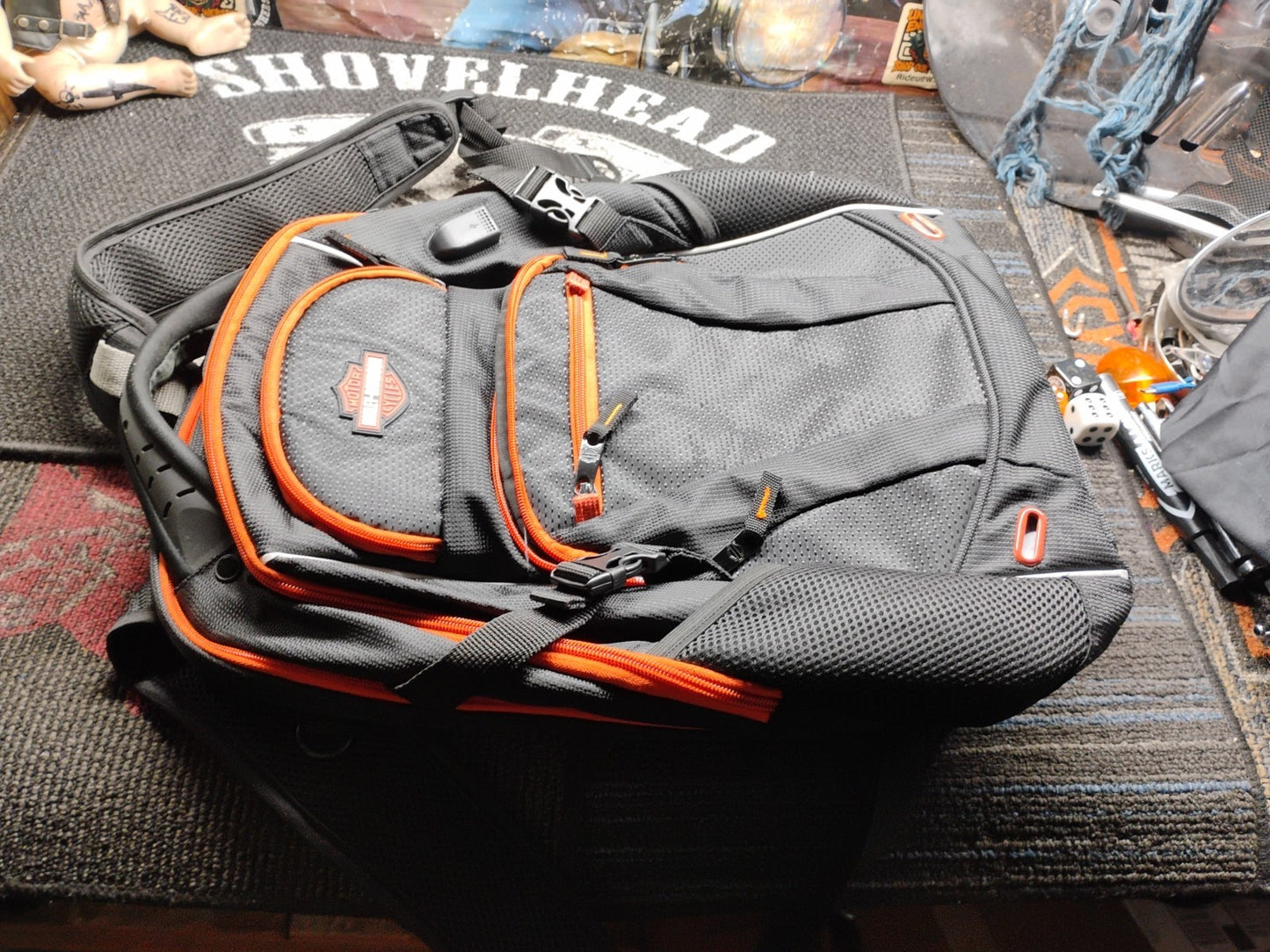 Harley-Davidson Backpack Gray Black Orange Bar & Shield Travel Laptop Motorcycle