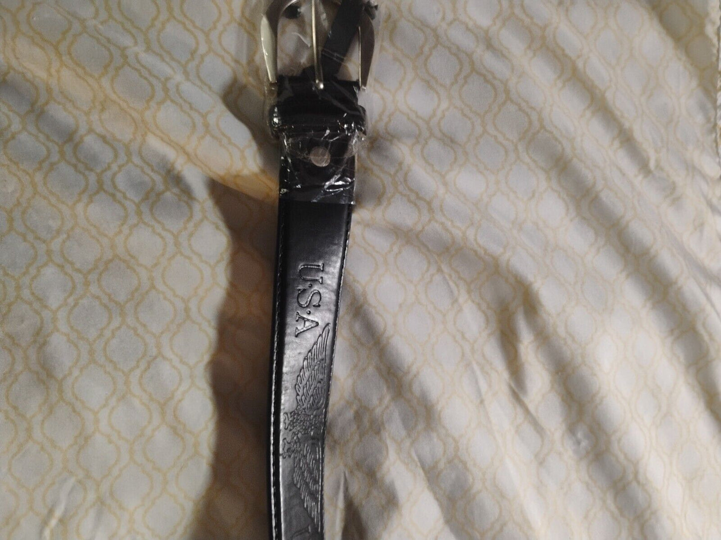 USA Eagle Genuine Leather Belt Size 34-36 Black Vintage USA American Bald Eagle