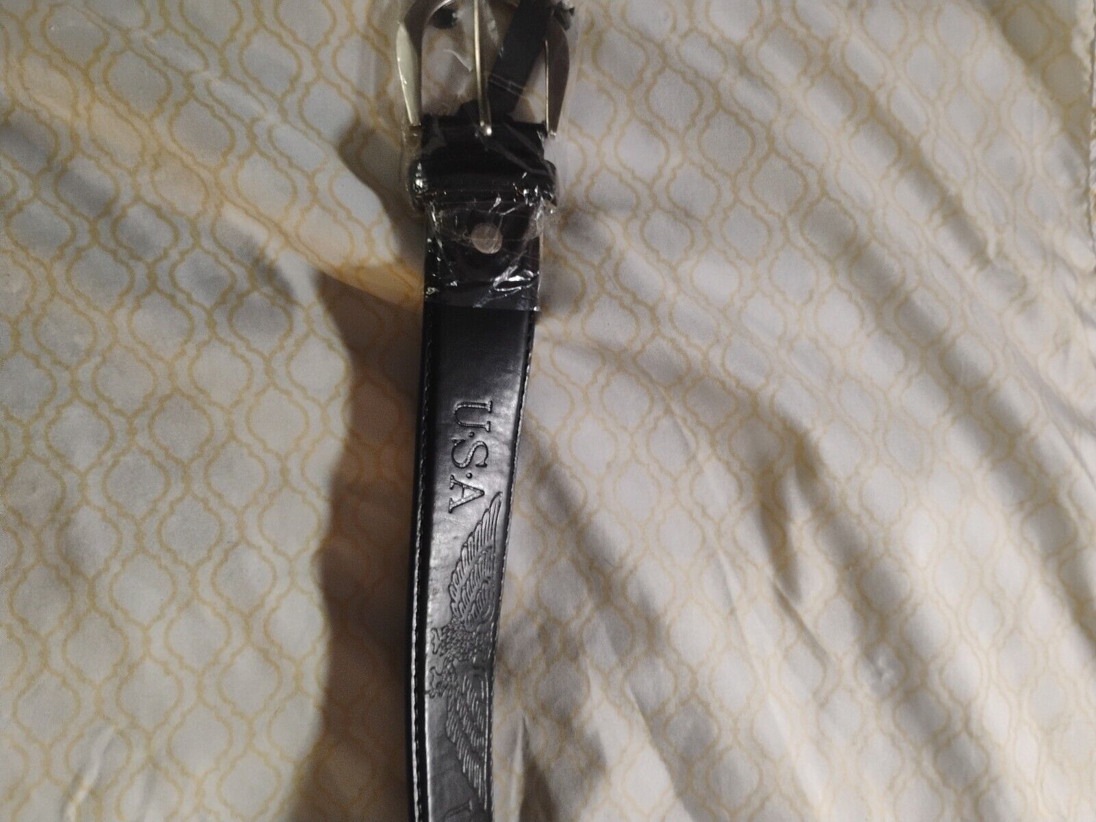 USA Eagle Genuine Leather Belt Size 34-36 Black Vintage USA American Bald Eagle