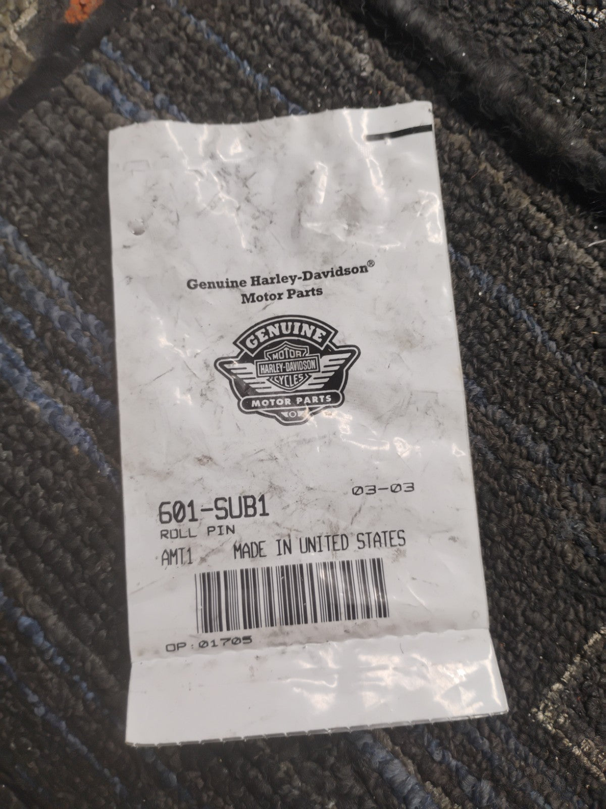 NOS OEM Harley-Davidson Roll Pin 601-SUB1 Made In USA