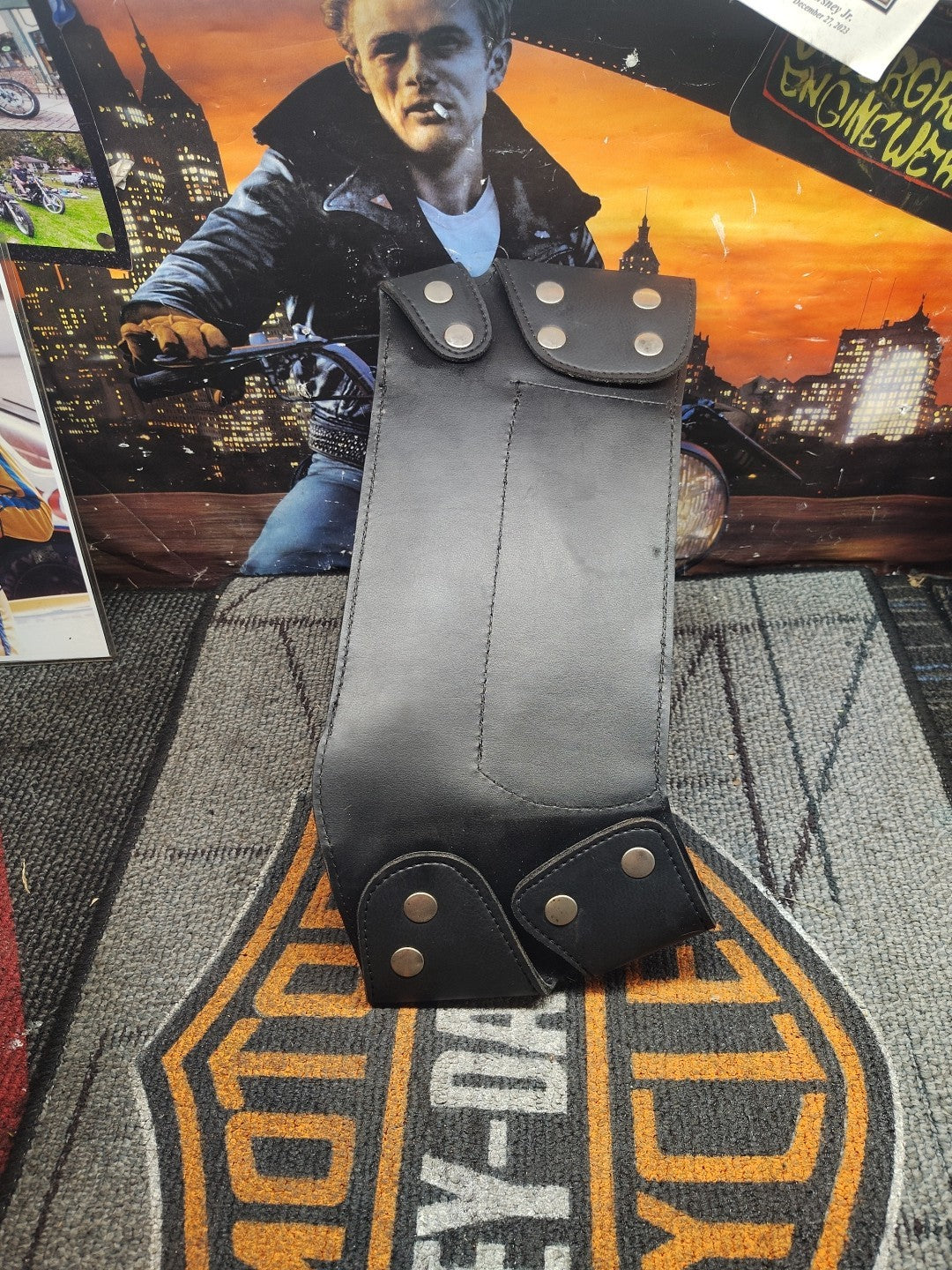 Harley nice OEM left saddlebag guard rail storage case water bottle holder