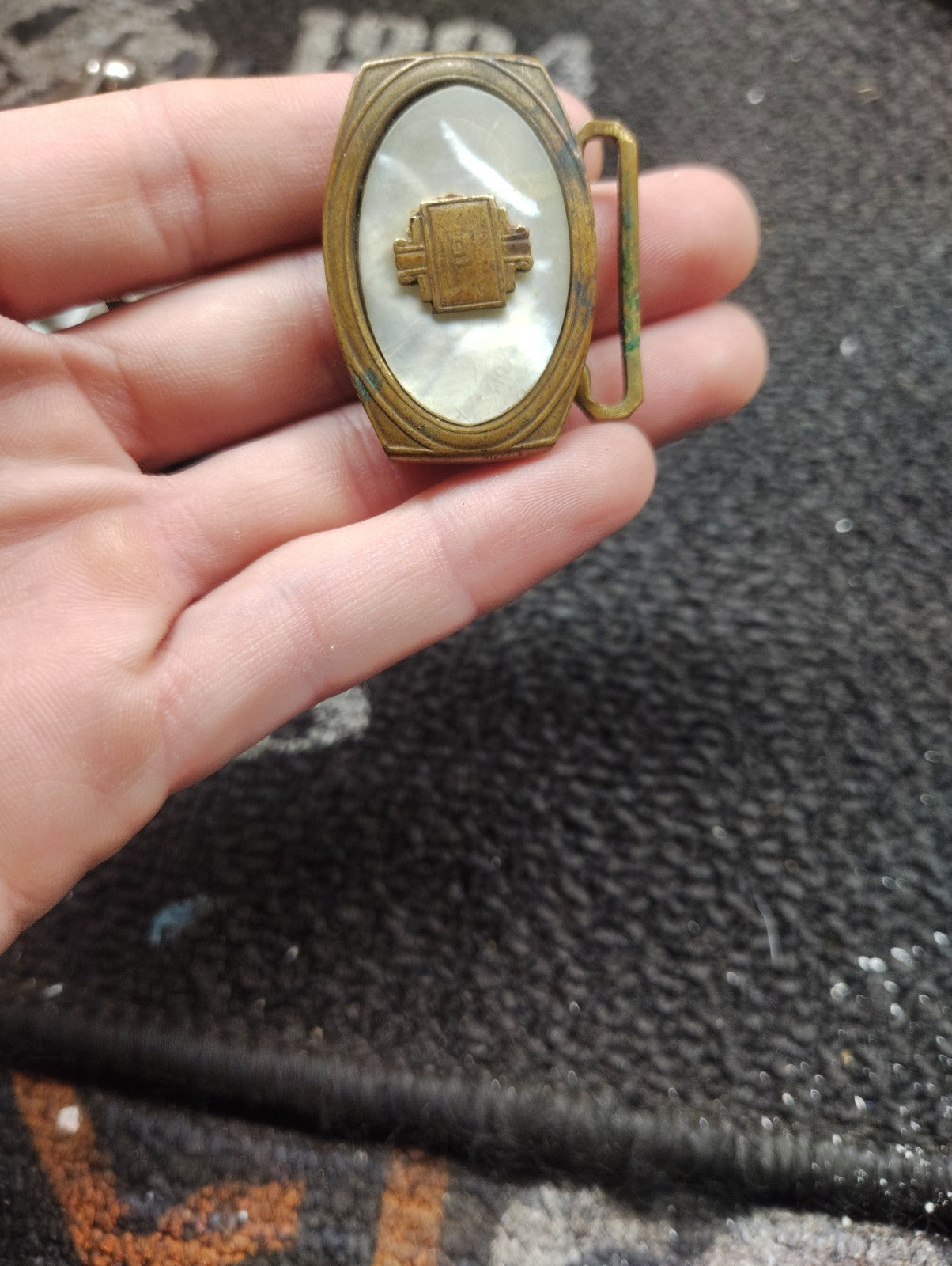 Vintage Gloray Brass Mother of Pearl Monogram Belt Buckle Letter P Initial