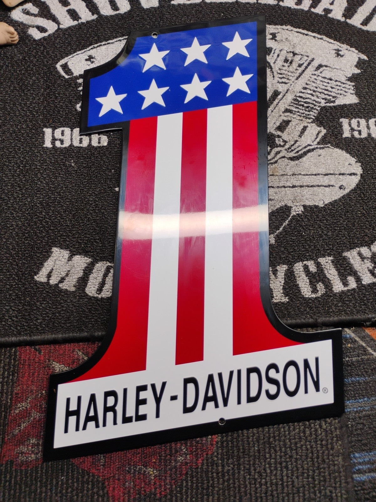 Harley Davidson # 1 Logo Embossed Tin Metal Sign - Bar and Shield - AMF