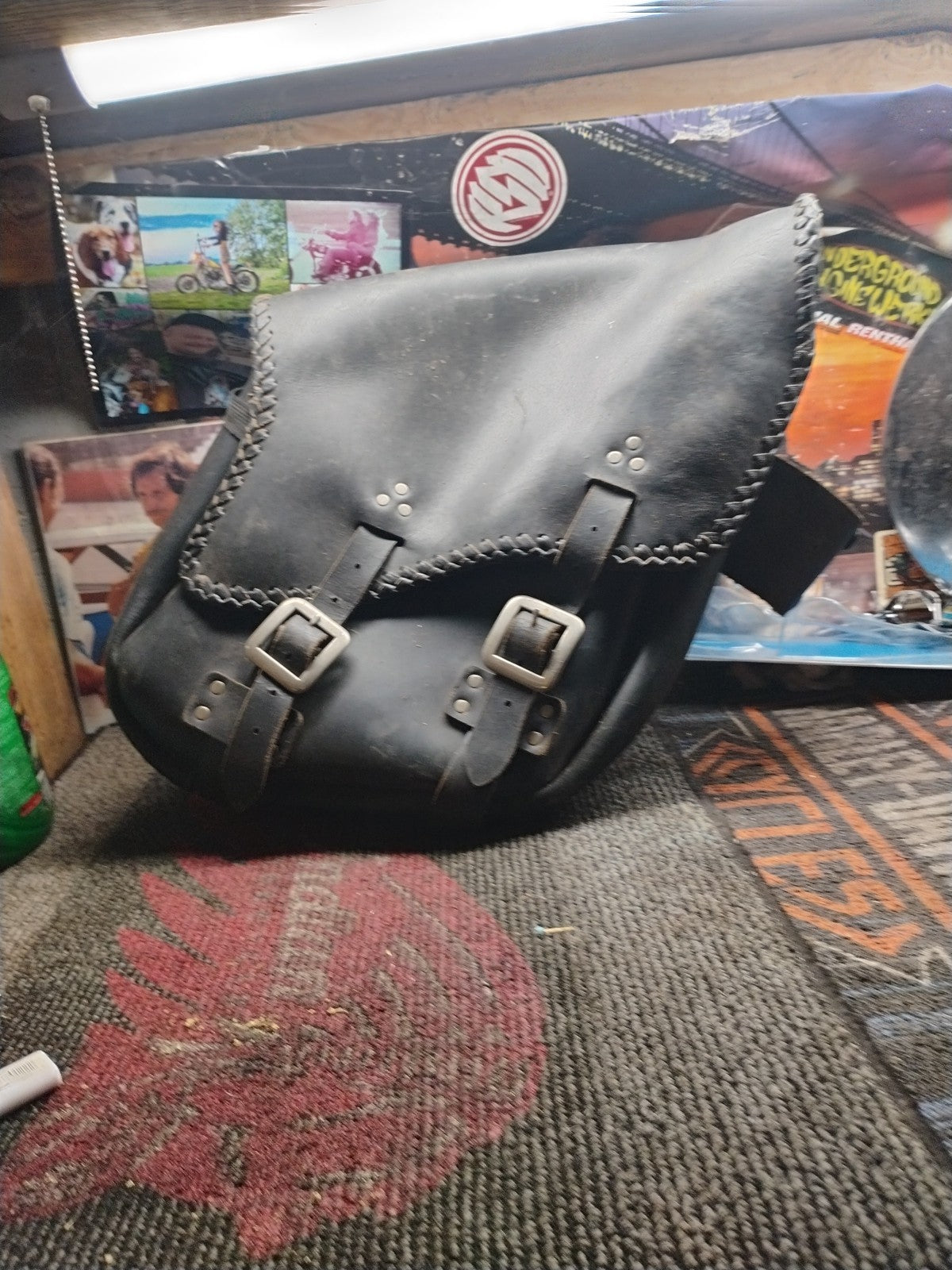 Motorcycle seat bag Drag Specialties,leather, made USA,