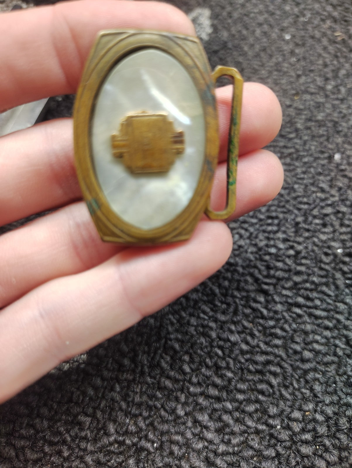 Vintage Gloray Brass Mother of Pearl Monogram Belt Buckle Letter P Initial