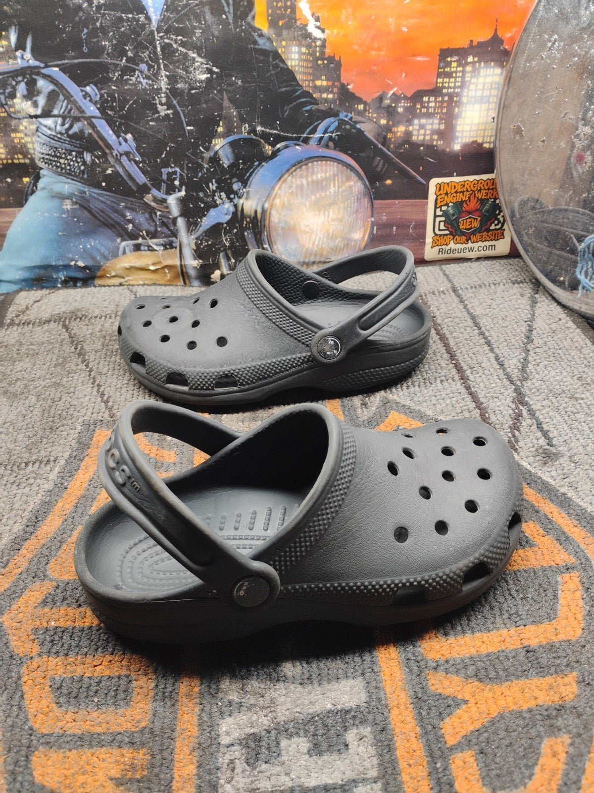Crocs Classic Clogs Size J1 Dark  slip on with straps childrens