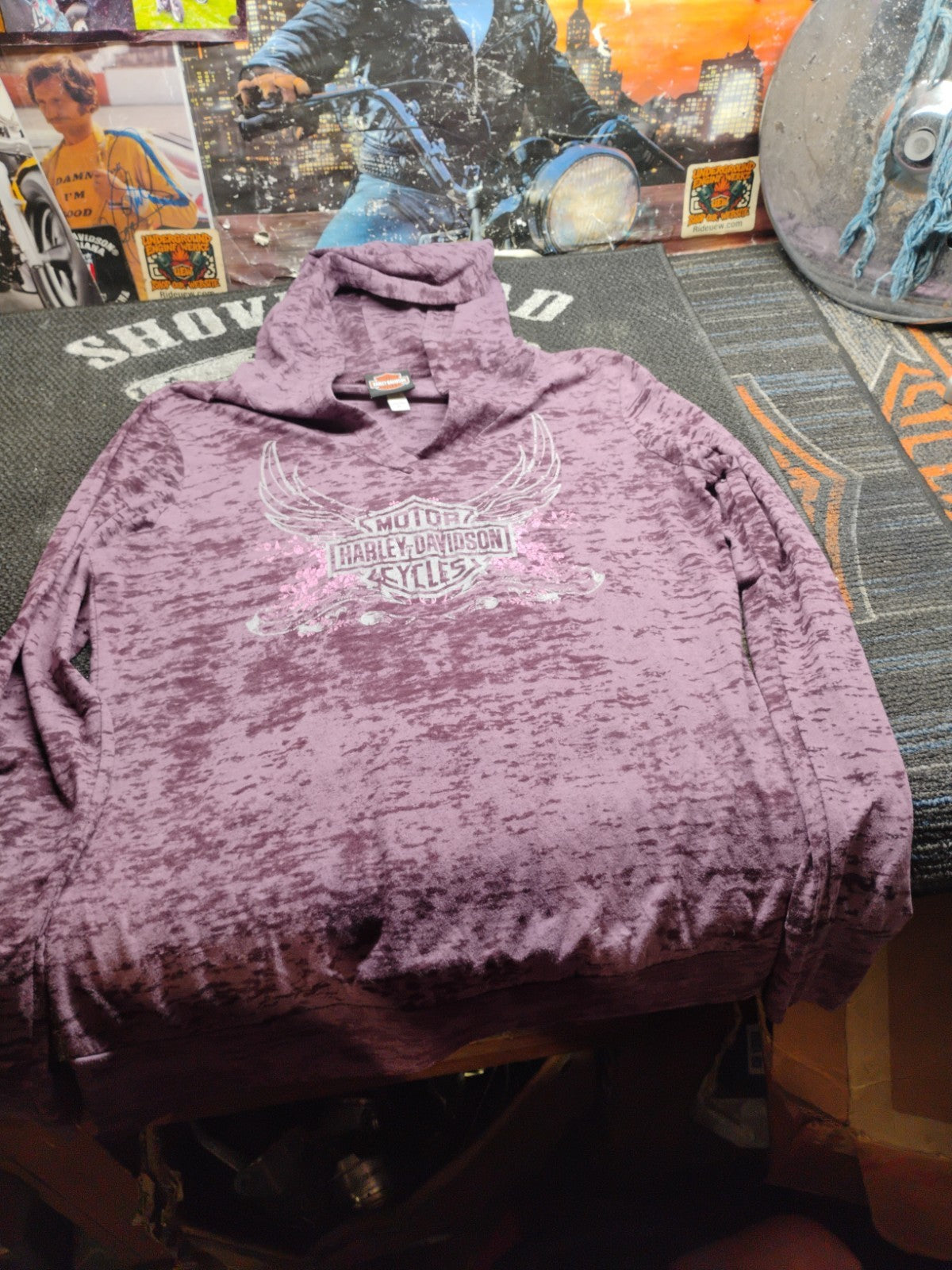 Harley-Davidson Women's XL Purple Burnout Hooded Long Sleeve Seattle WA
