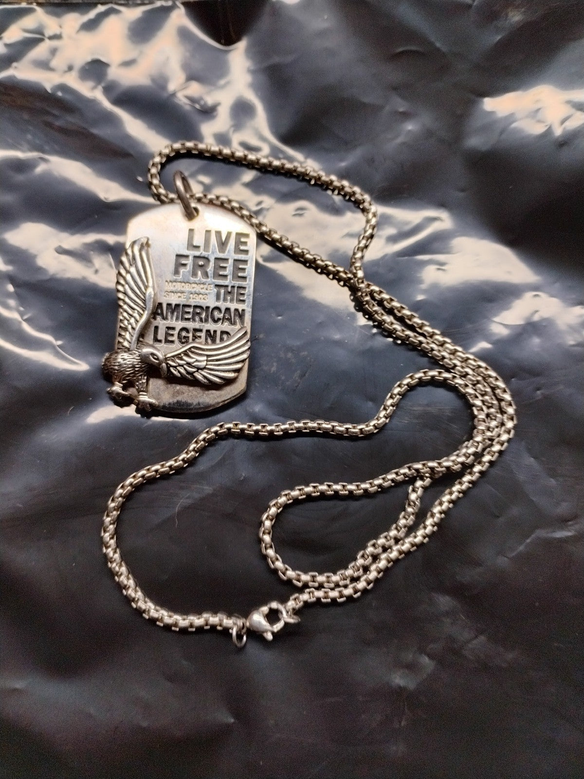 Men Stainless Steel Motorcycle American Legend Dog Tag Pendant Necklace 0346