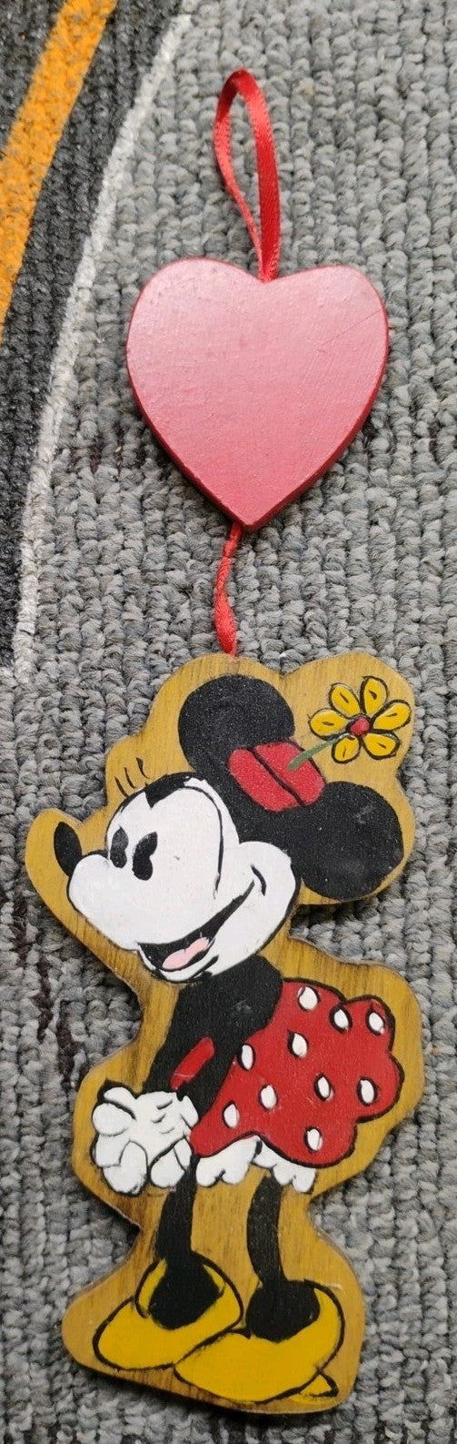 Disney Vintage Kurt Adler Minnie Mouse Wood Christmas Ornament Heart Love Rare!
