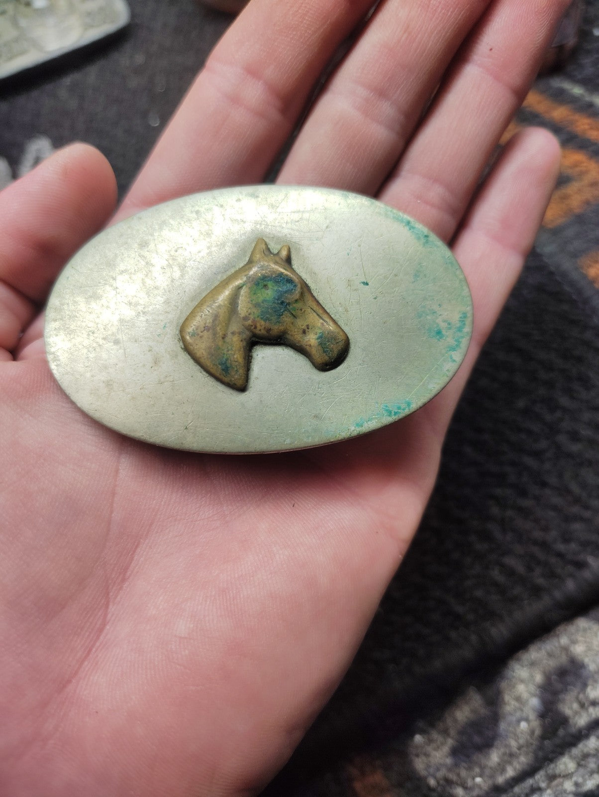 Vintage Nickel Silver Horse Head Belt Buckle Western Equestrian