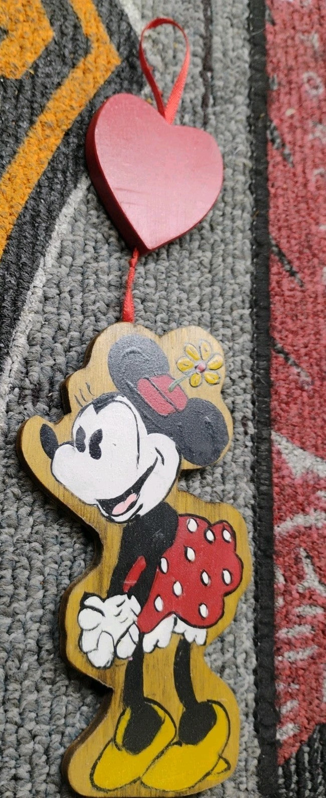 Disney Vintage Kurt Adler Minnie Mouse Wood Christmas Ornament Heart Love Rare!