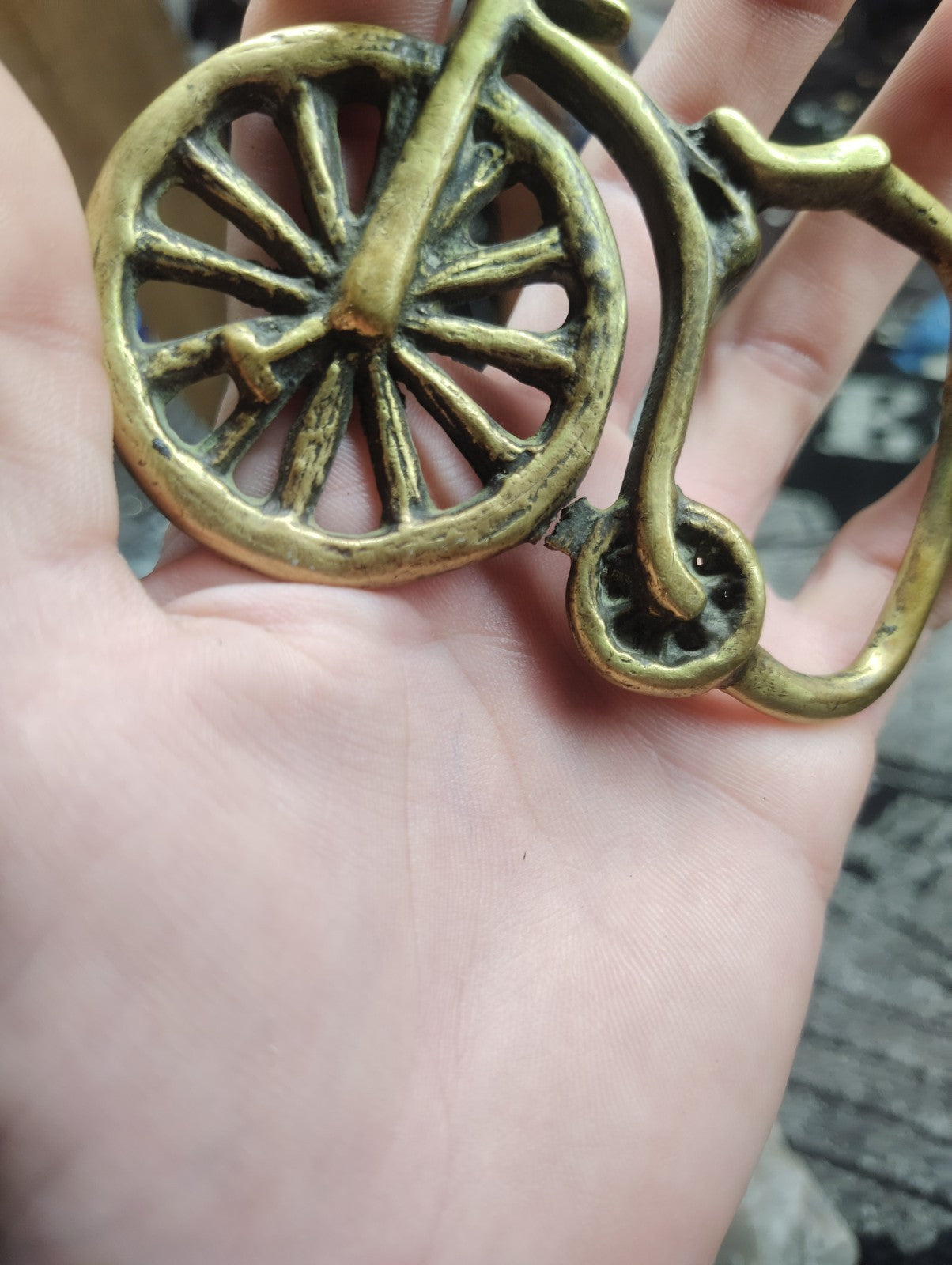 Vintage Solid Brass High Wheel Bicycle Belt Buckle Penny Farthing Cyclist