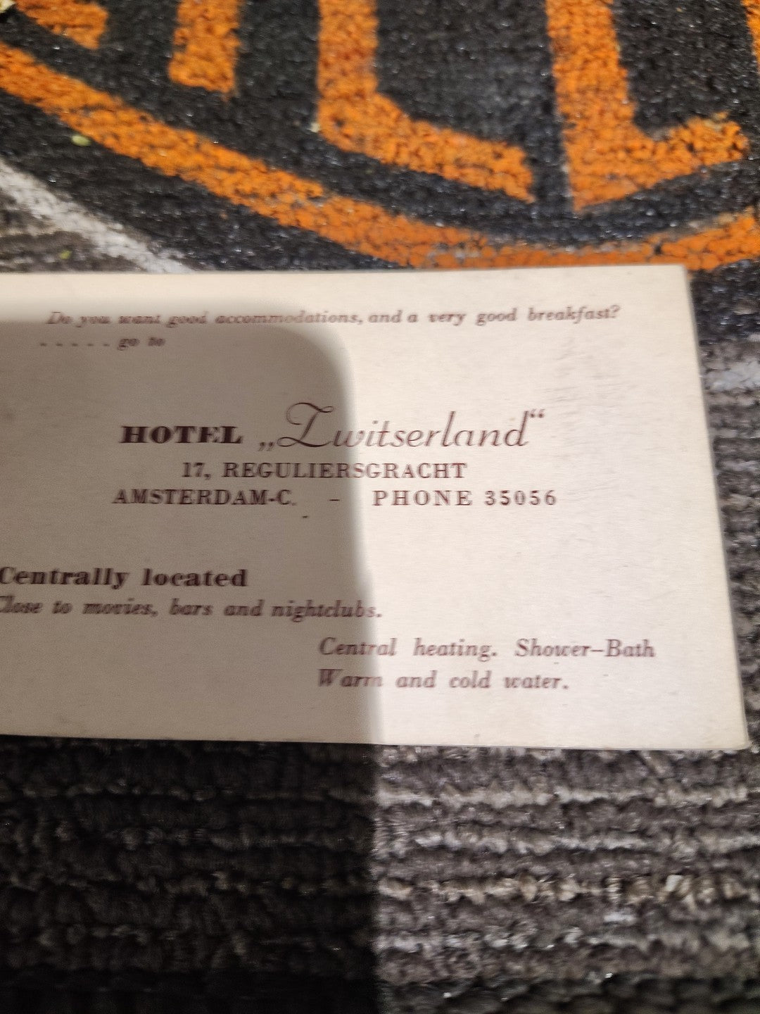 Amsterdam, Netherlands 1919 Switzerland Hotel Card Ww1  Broth Card